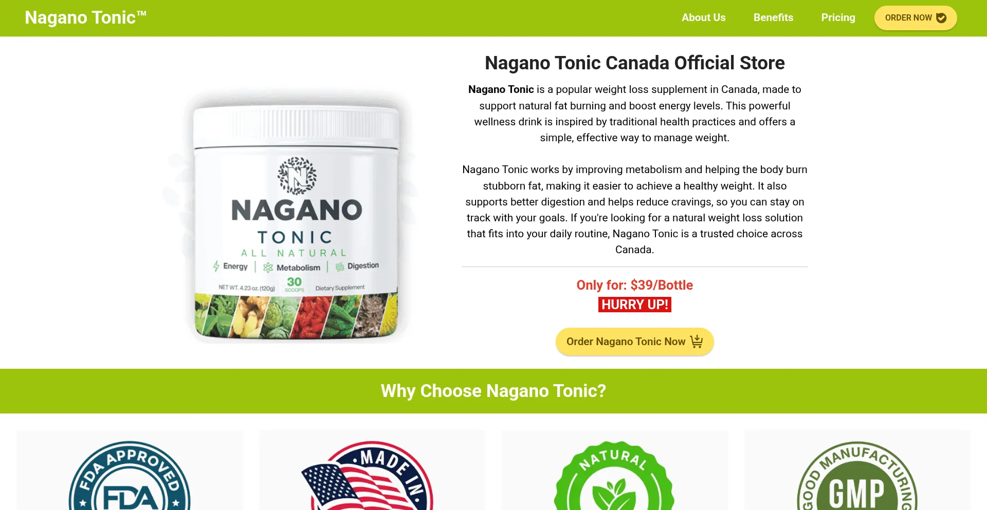 Website screenshot of Nagano--tonic.ca