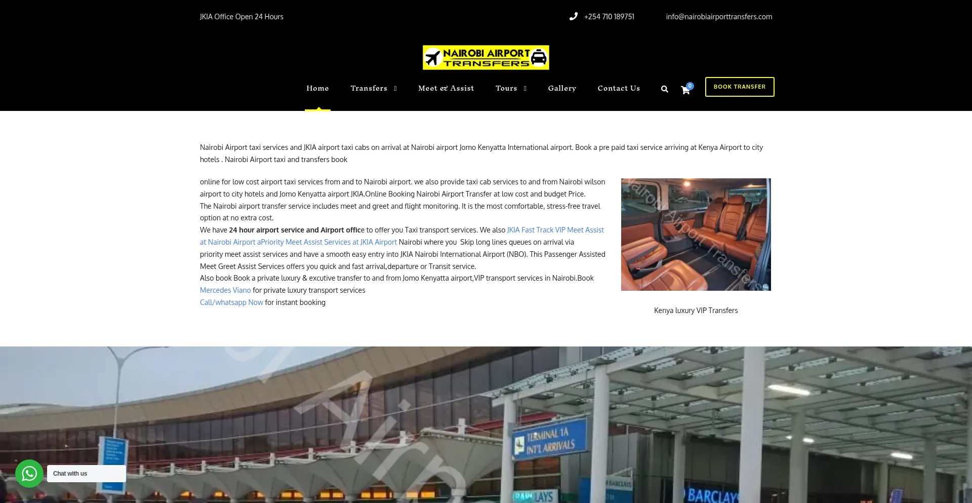 Website screenshot of Nairobiairporttransfers.com