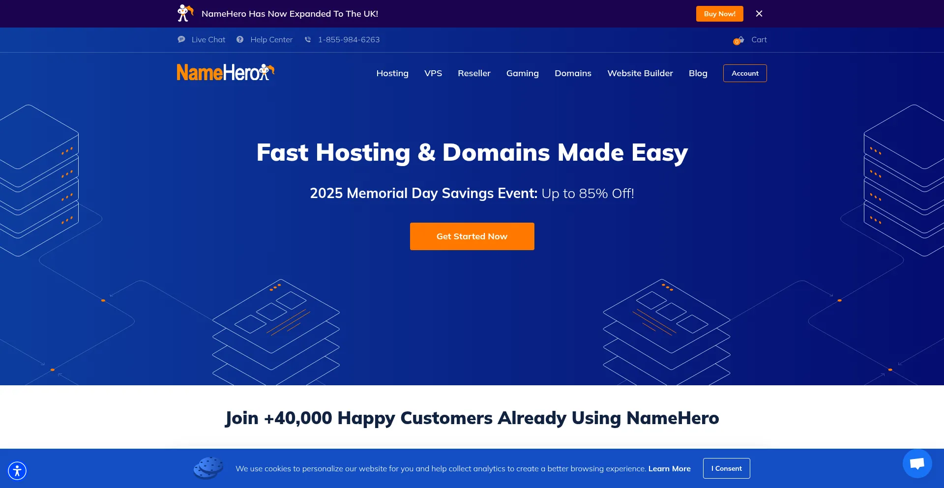 Website screenshot of Namehero.com