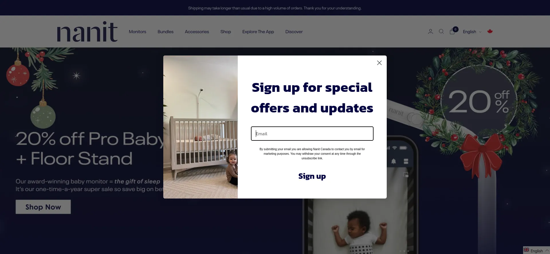 Website screenshot of Nanit.ca