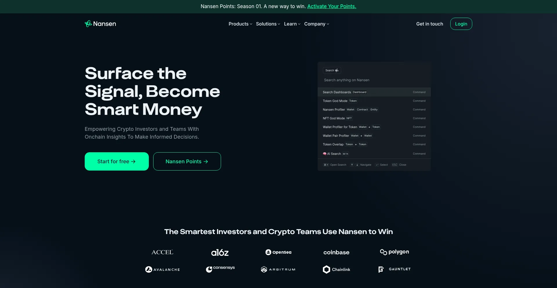Website screenshot of Nansen.ai