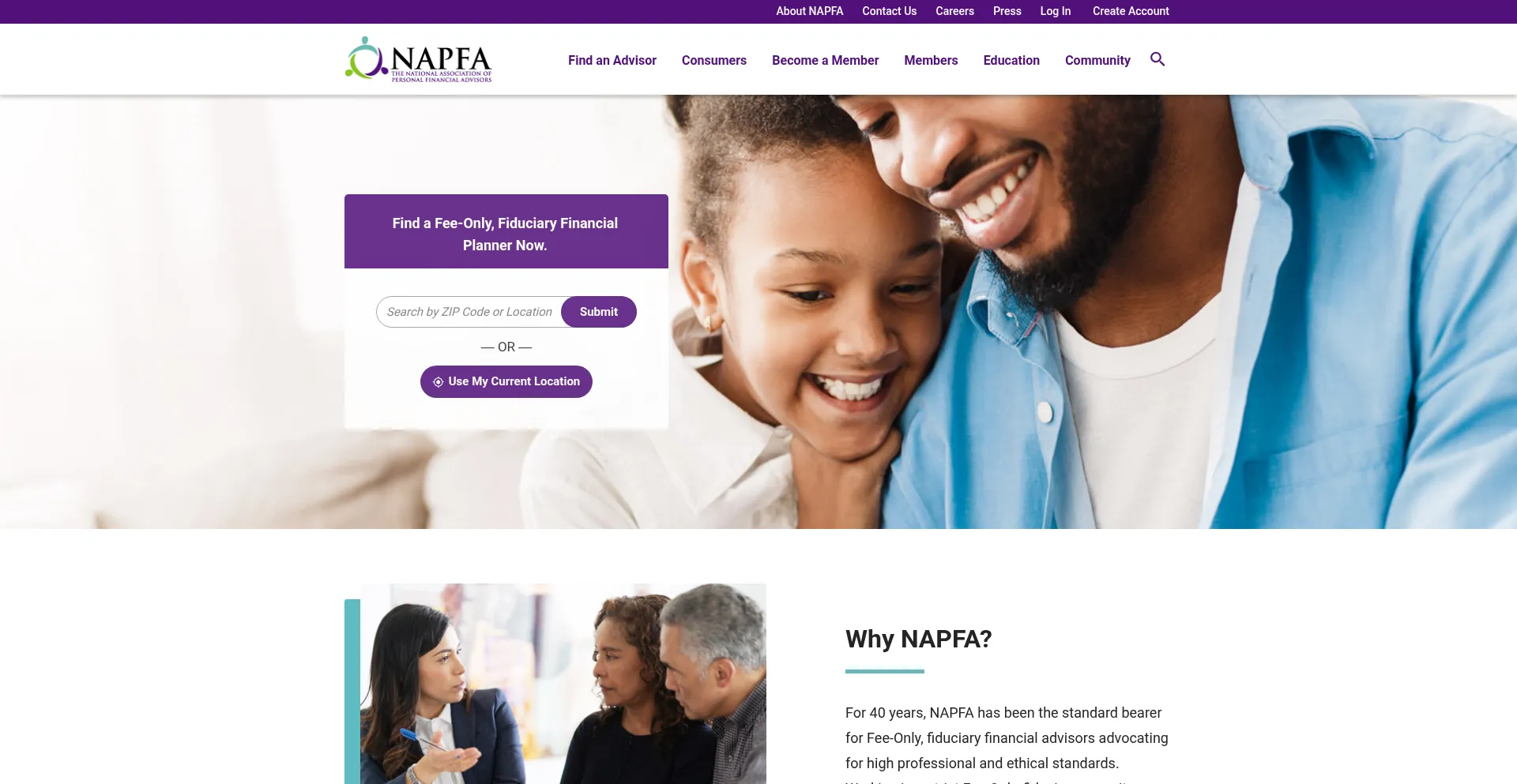 Website screenshot of Napfa.org