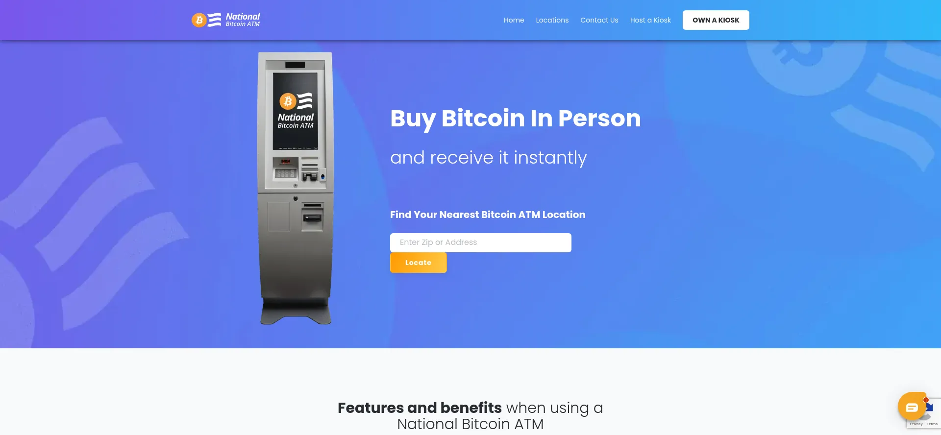 Website screenshot of Nationalbitcoinatm.com