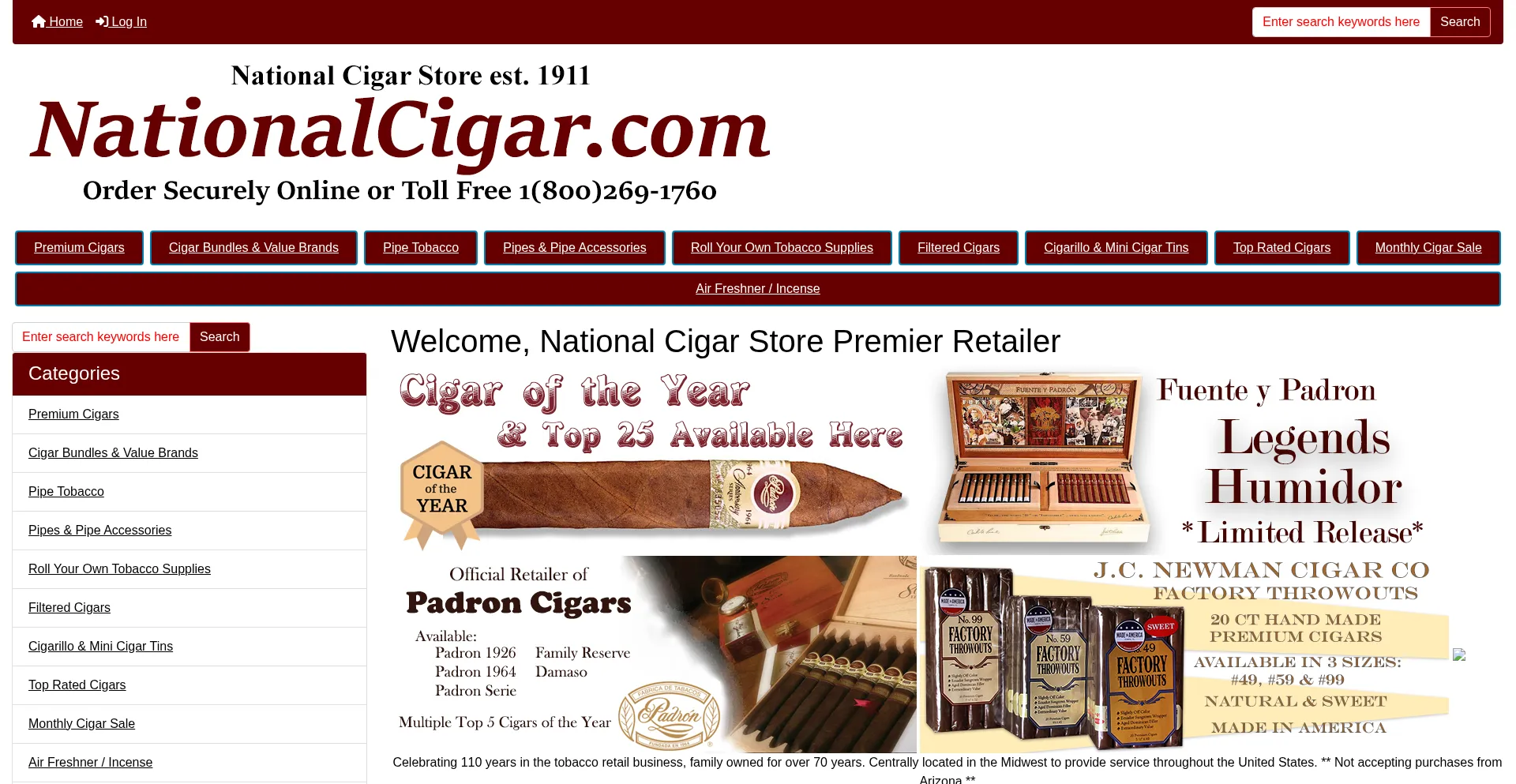 Website screenshot of Nationalcigar.com