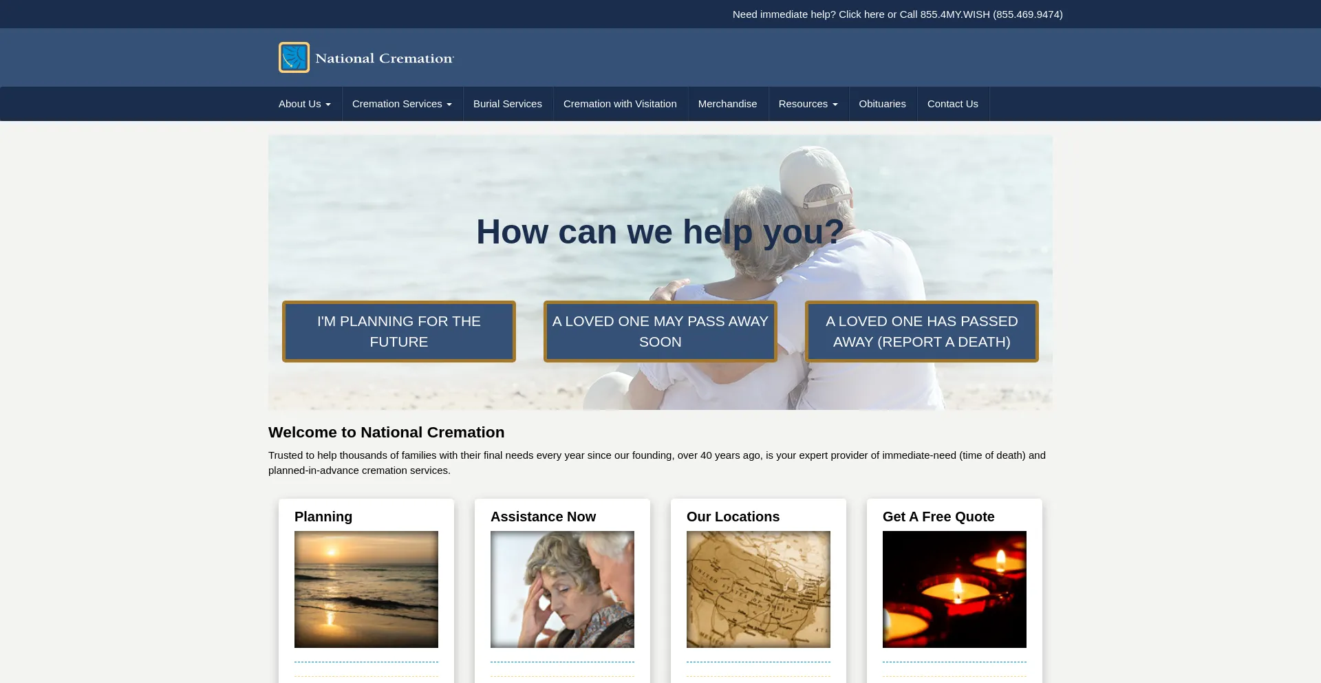 Website screenshot of Nationalcremation.com