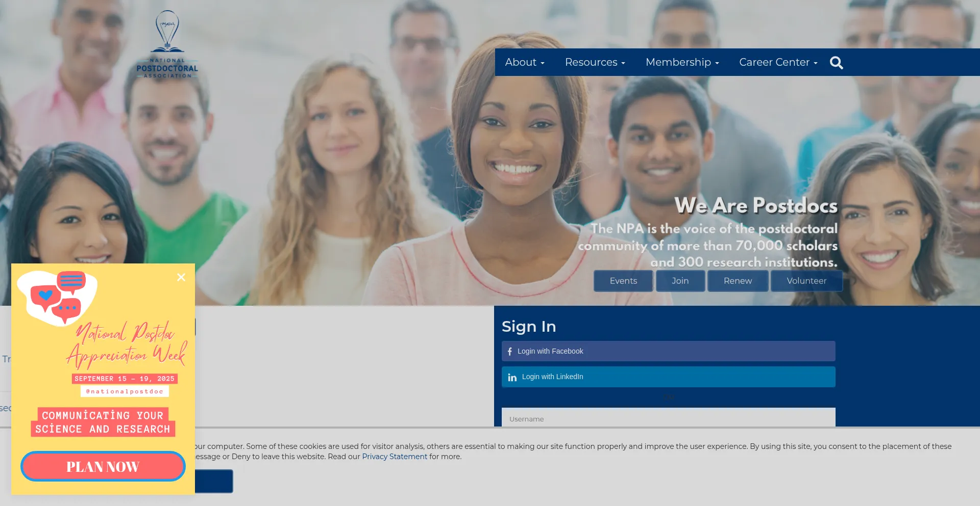 Website screenshot of Nationalpostdoc.org