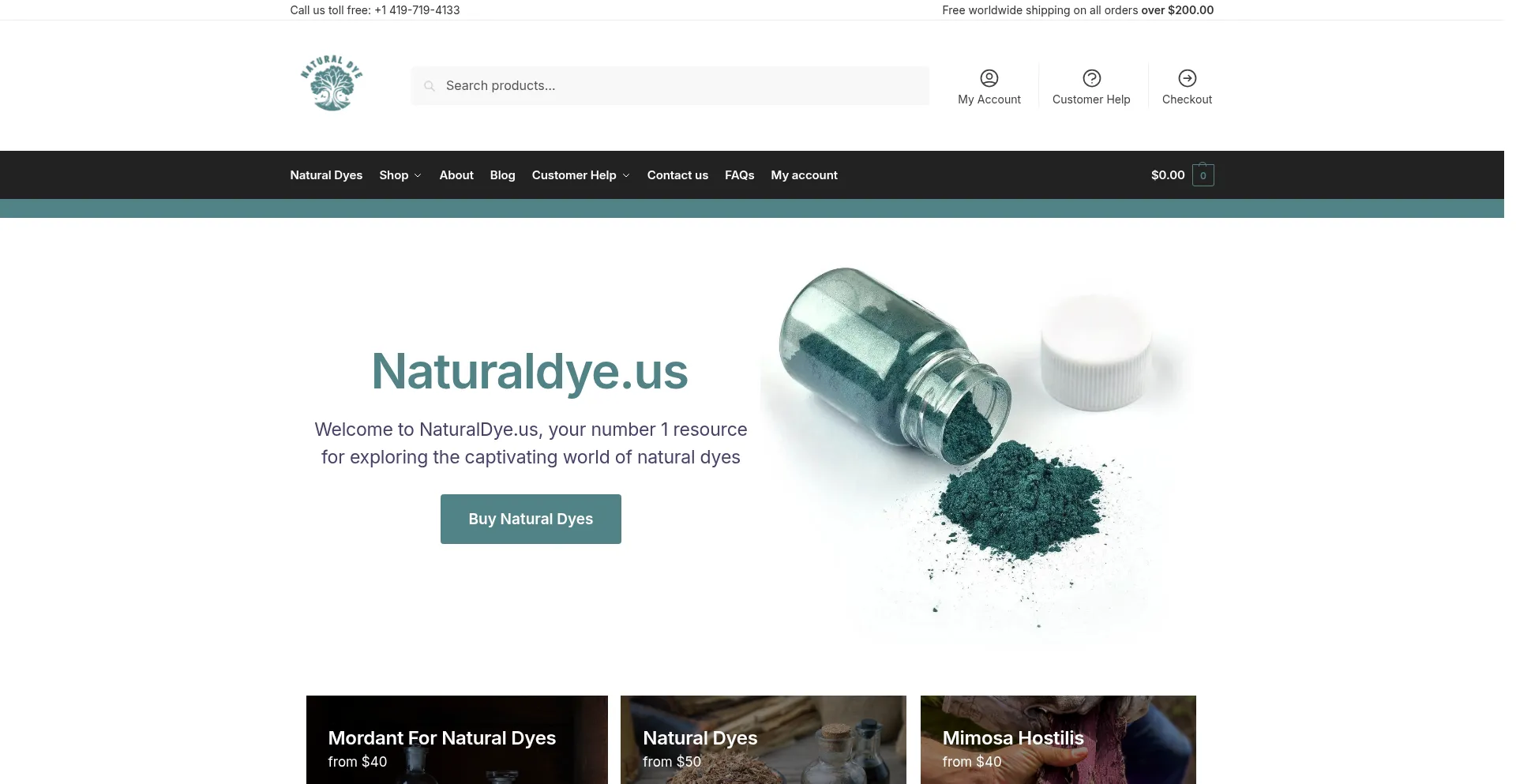 Website screenshot of Naturaldye.us