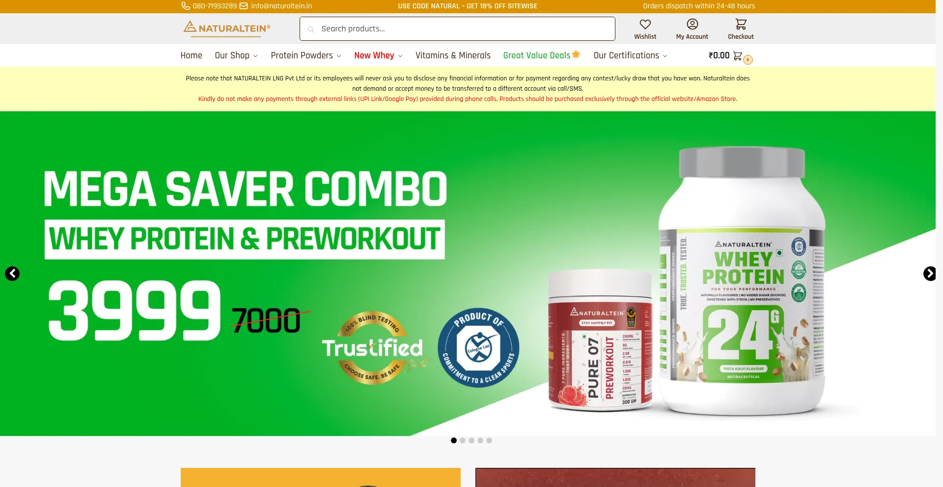 Website screenshot of Naturaltein.in