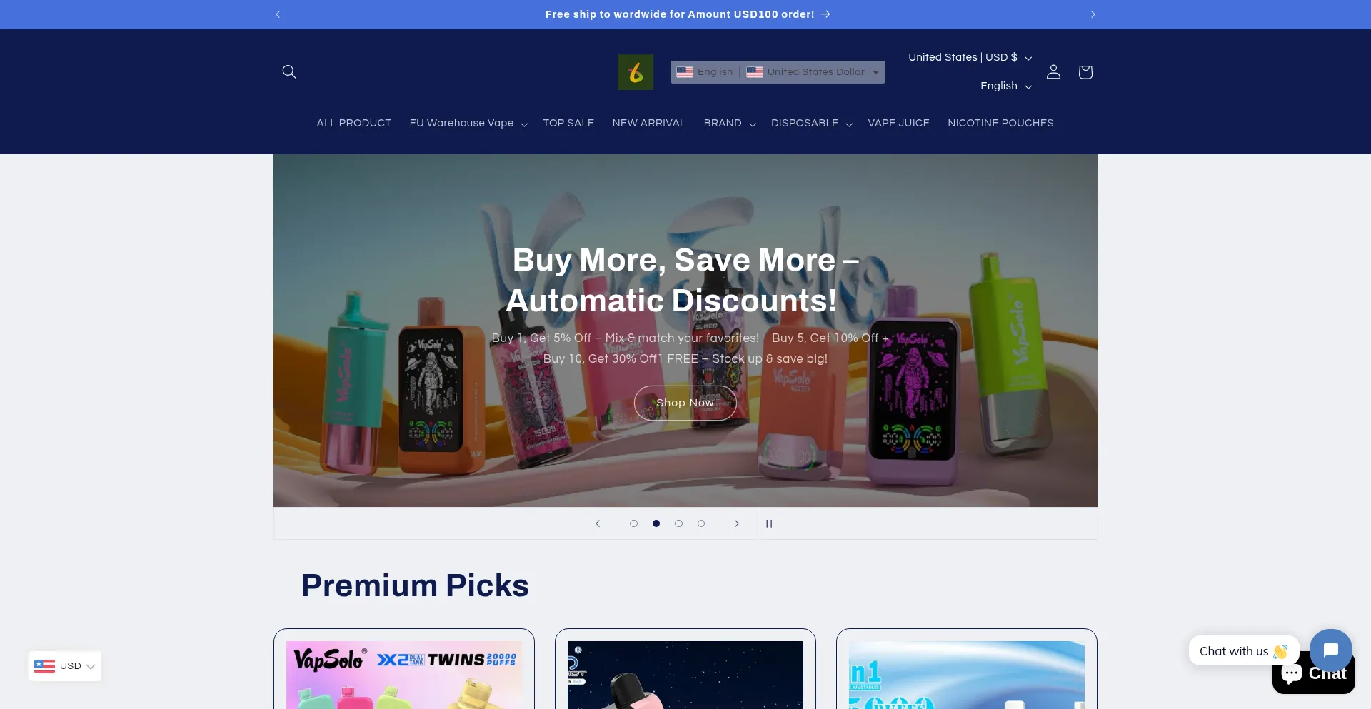 Website screenshot of Naturevapeshop.com
