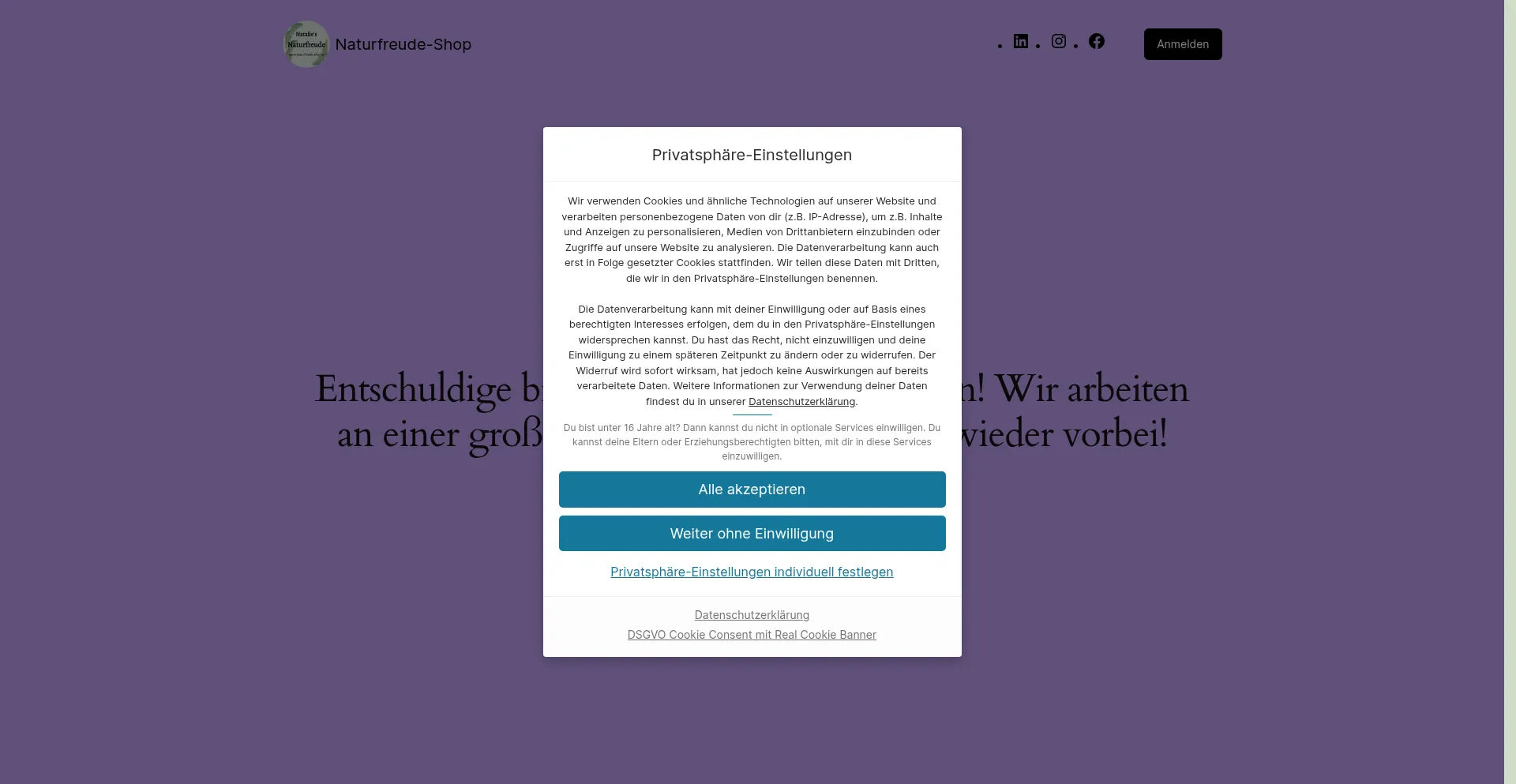 Website screenshot of Naturfreude-shop.de