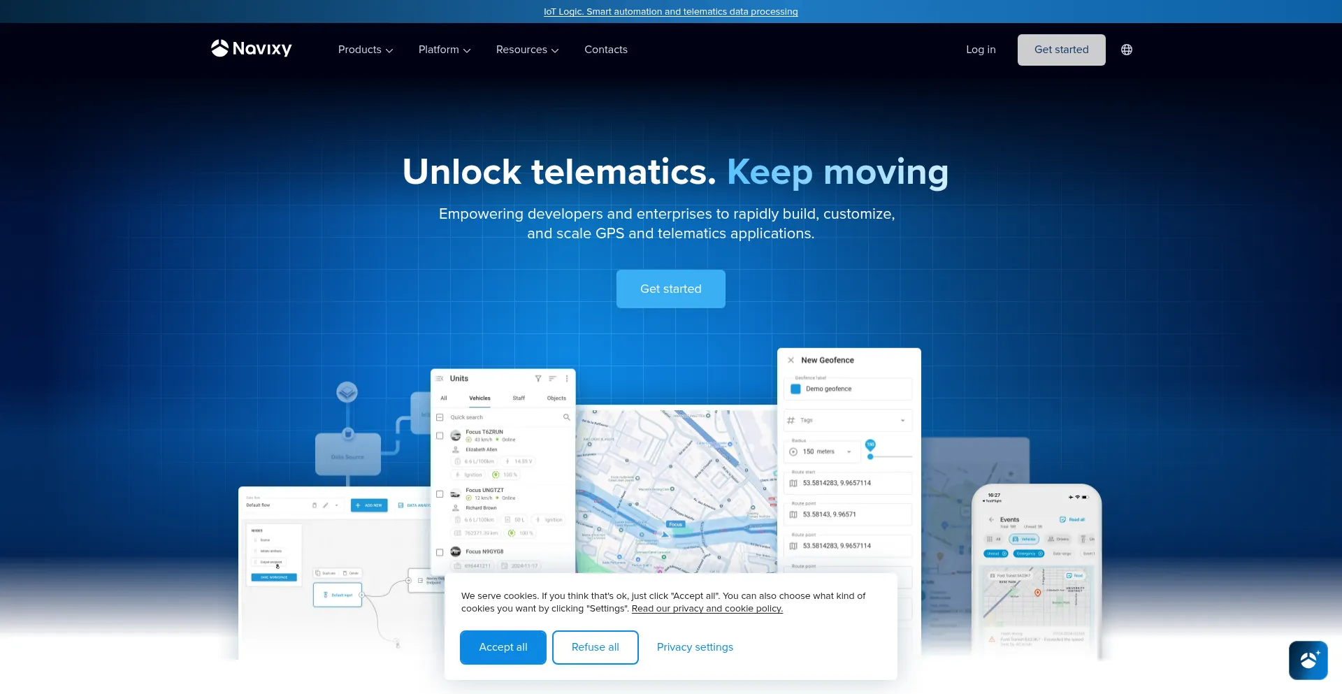 Website screenshot of Navixy.com