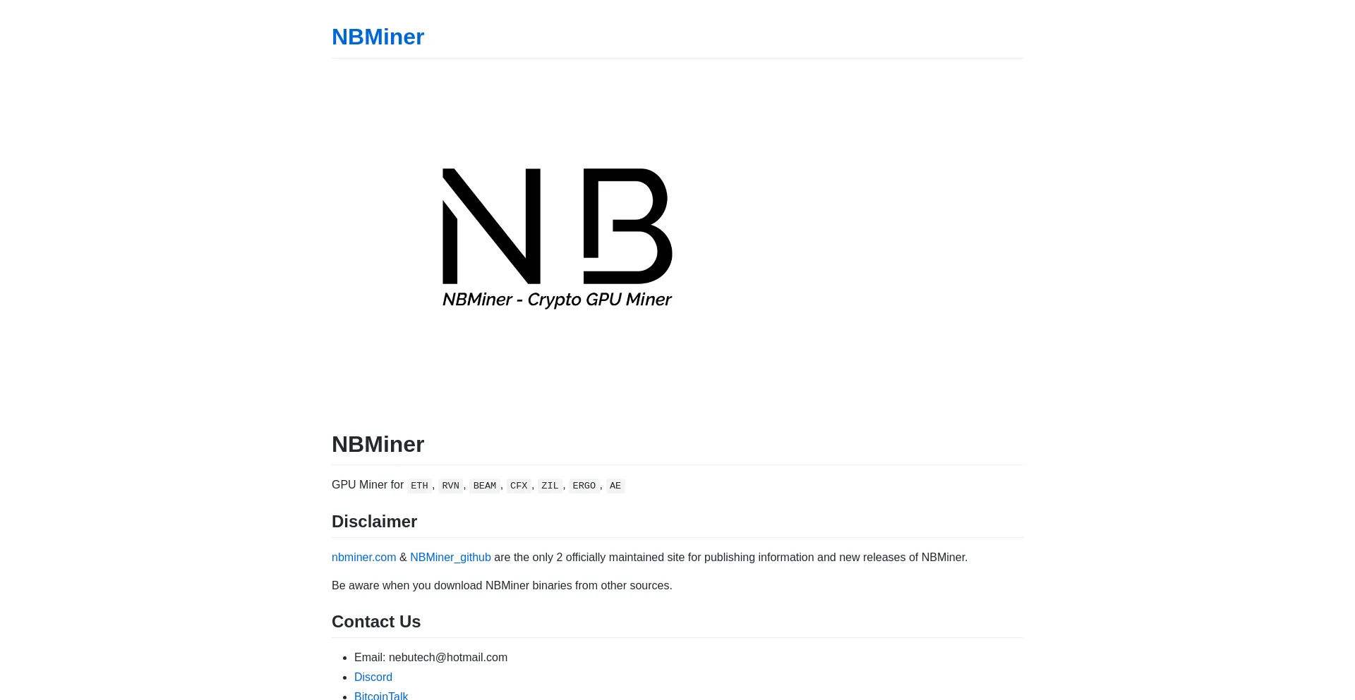 Website screenshot of Nbminer.com