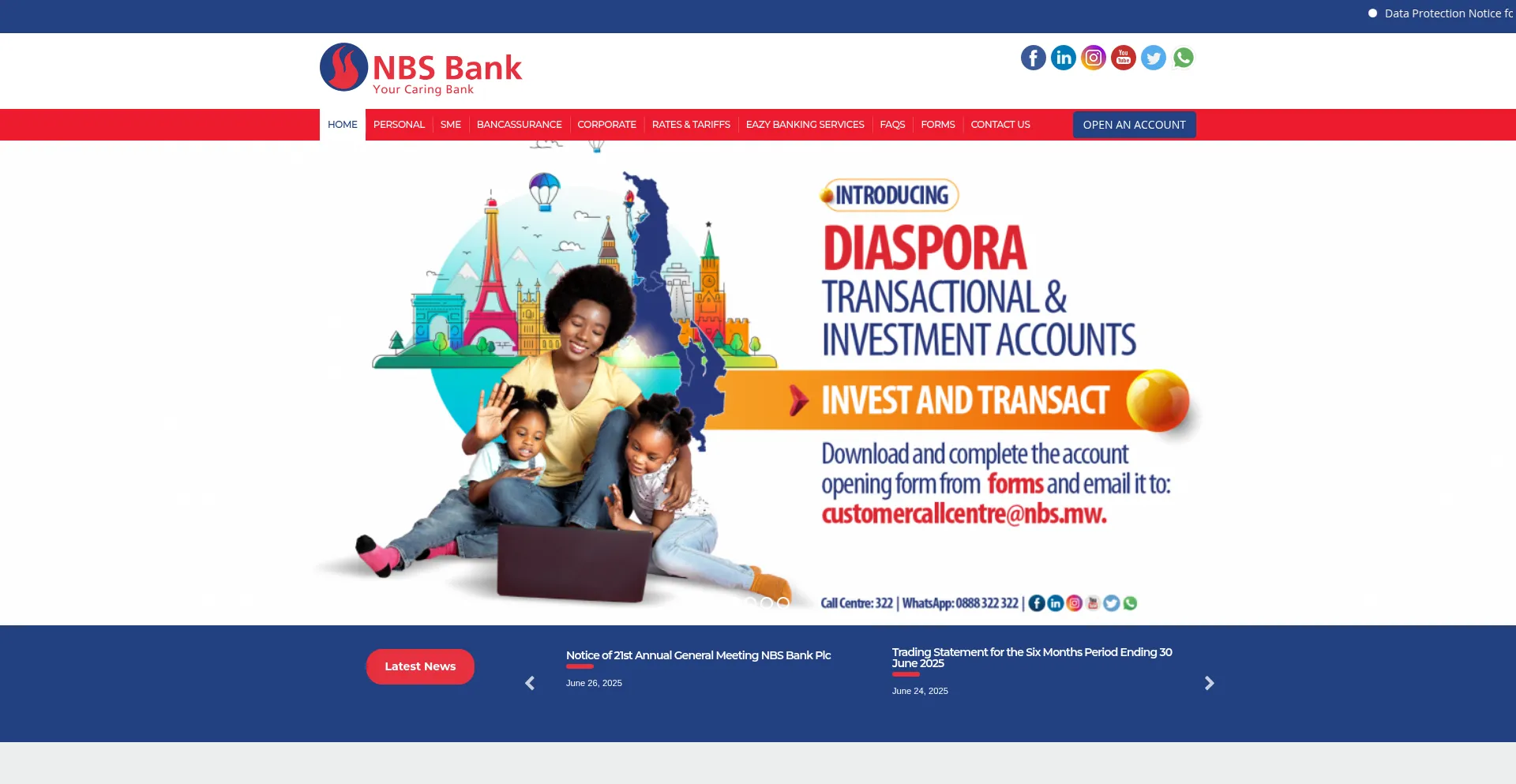 Website screenshot of Nbs.mw
