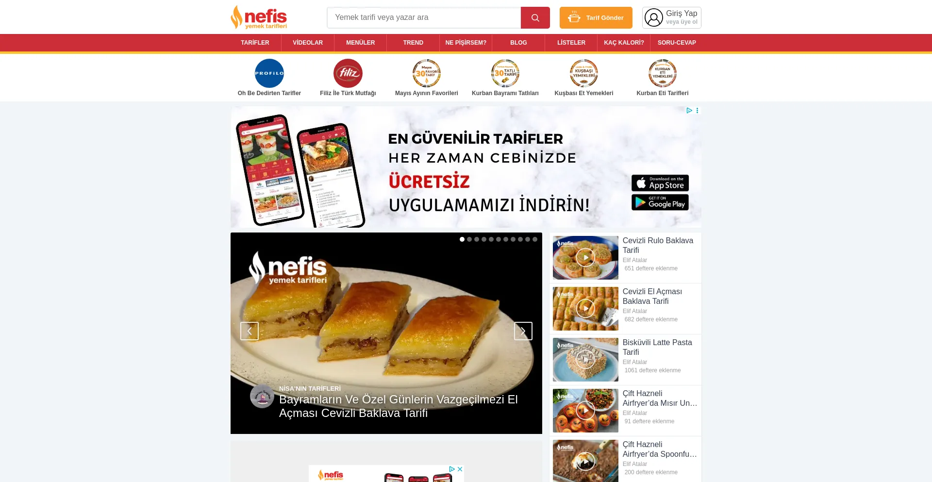 Website screenshot of Nefisyemektarifleri.com
