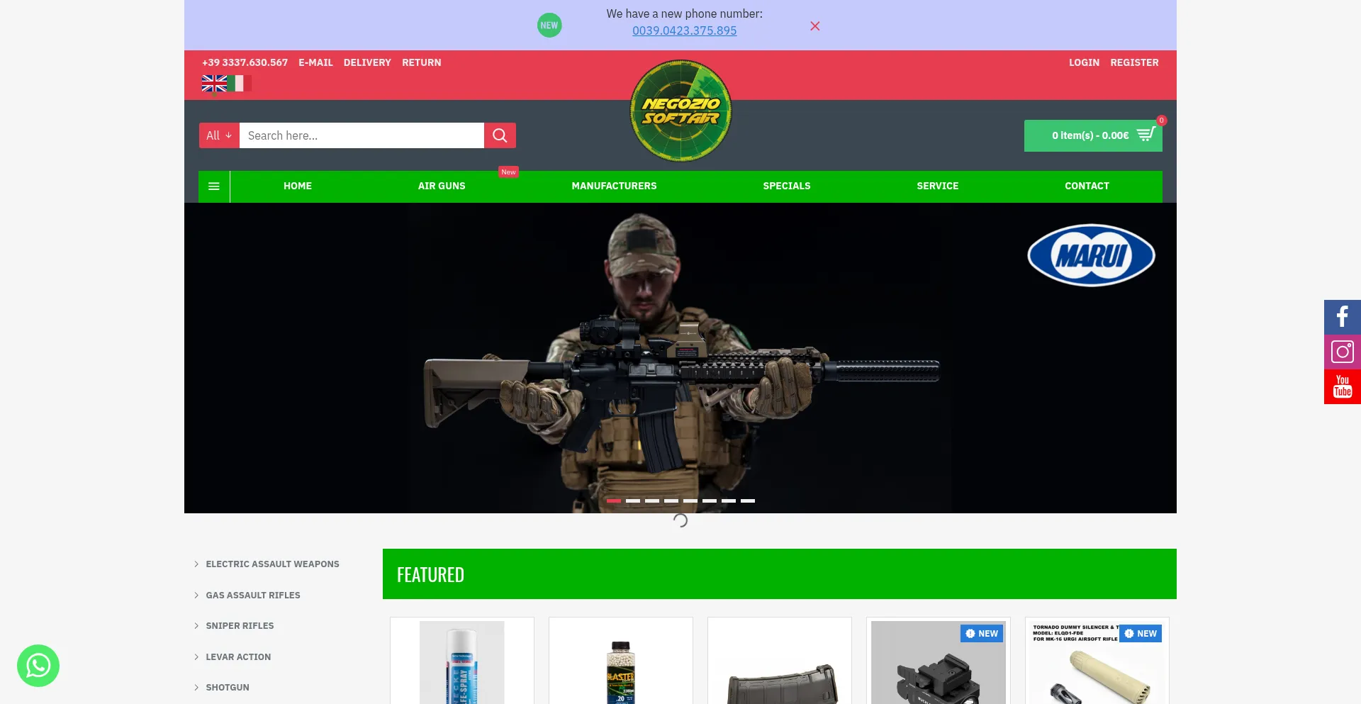 Website screenshot of Negozio-softair.it