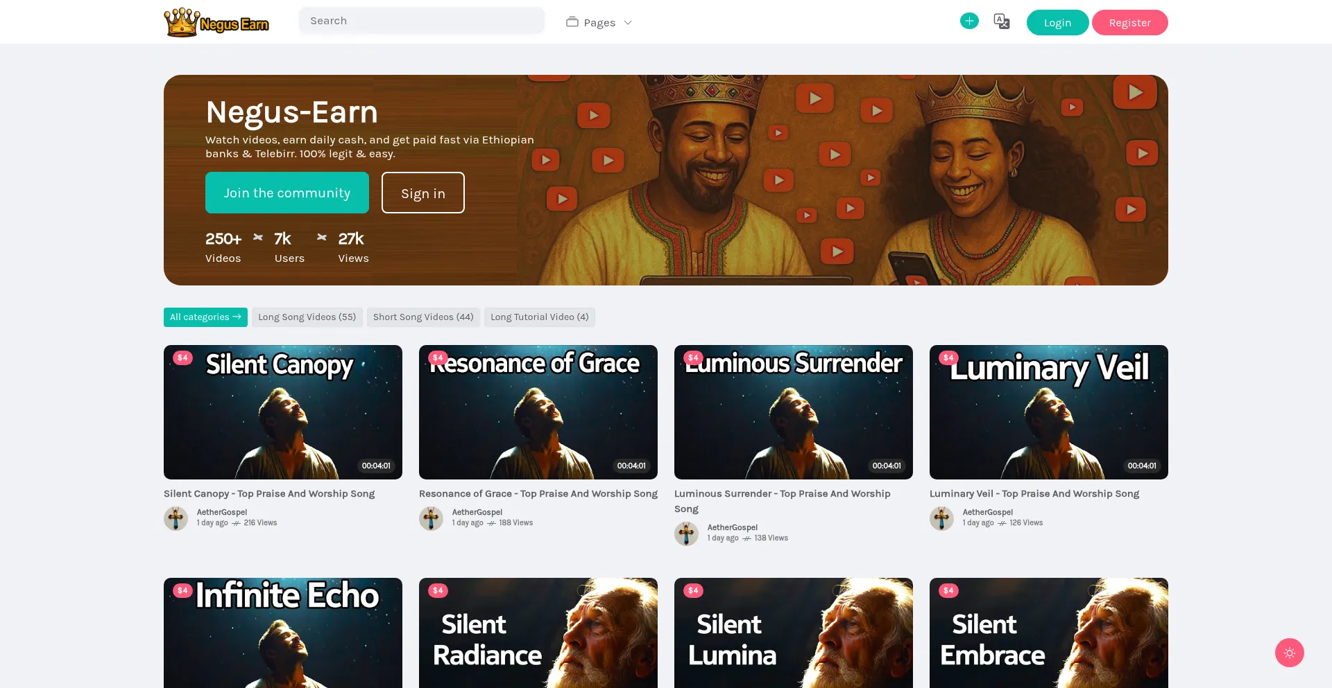 Website screenshot of Negusearn.com