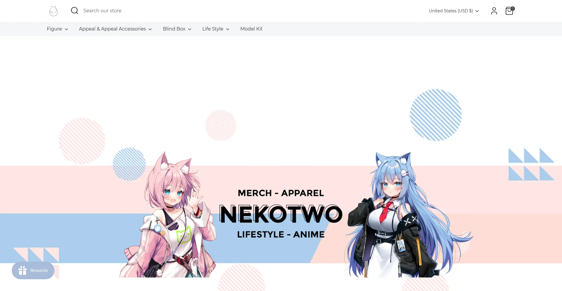 Website screenshot of Nekotwo.com