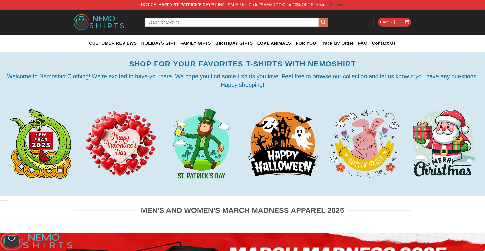 Website screenshot of Nemoshirt.com