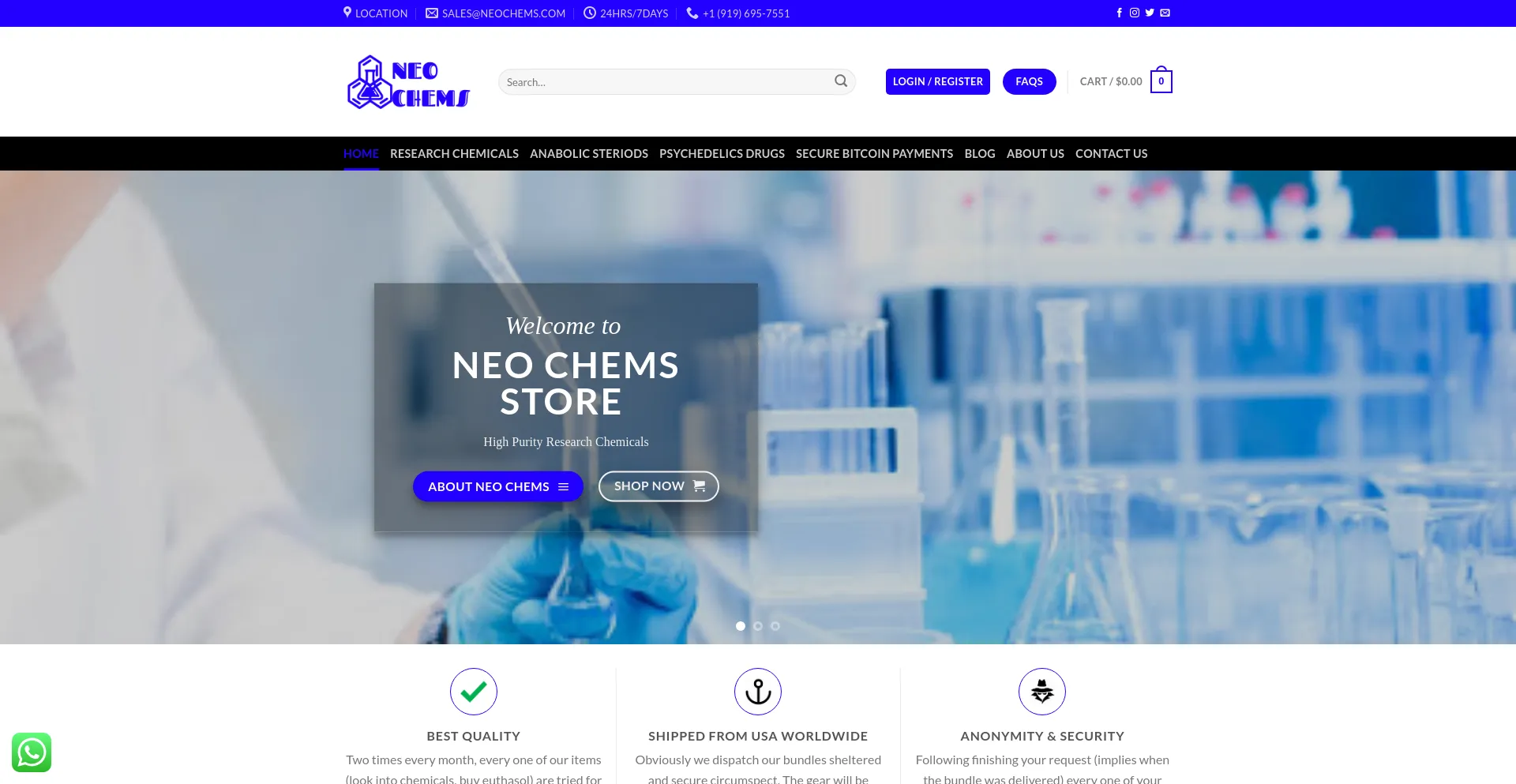 Website screenshot of Neochems.com