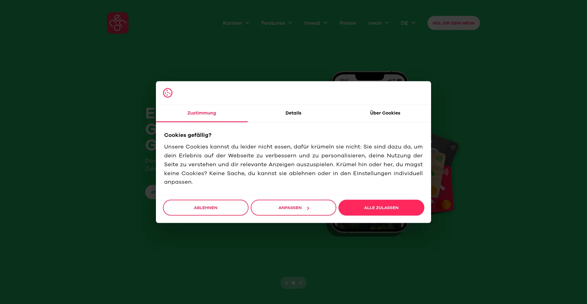 Website screenshot of Neon-free.ch