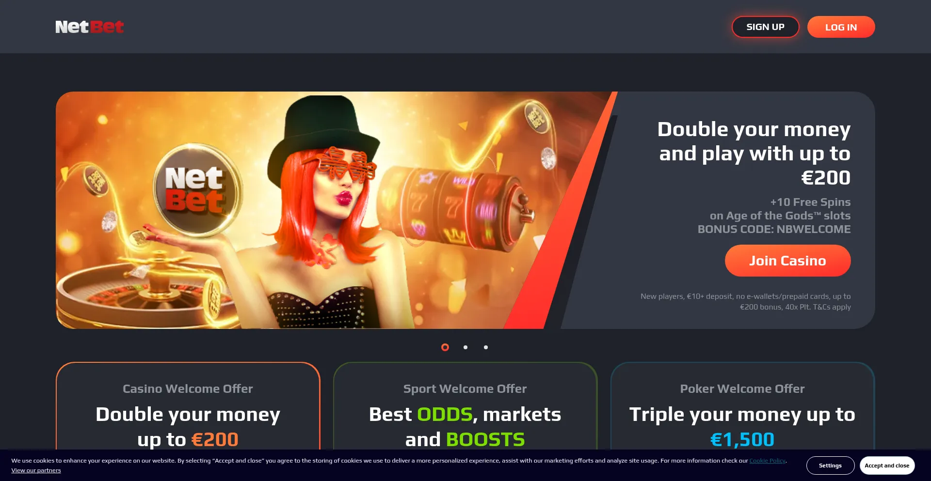Website screenshot of Netbet.com