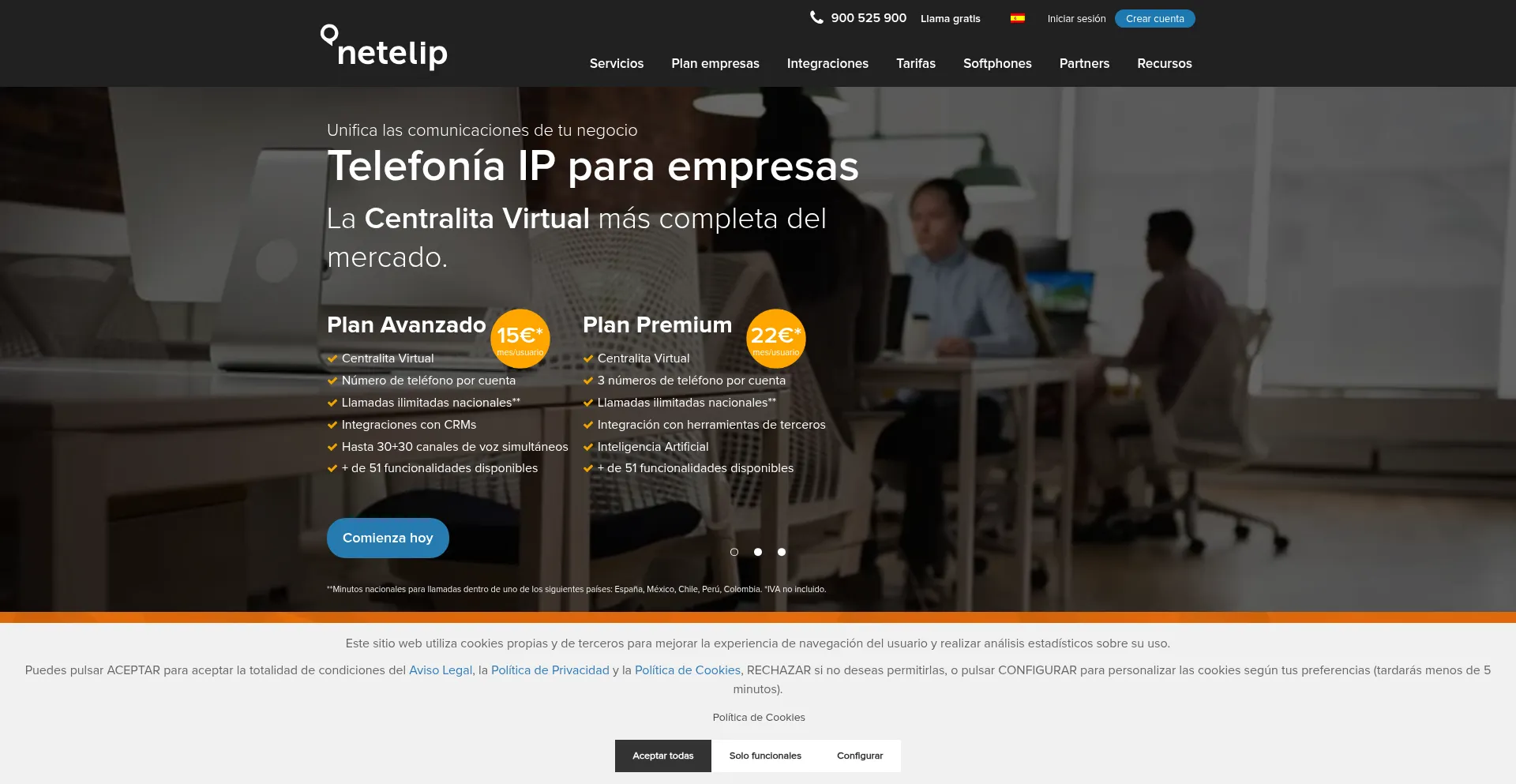 Website screenshot of Netelip.com