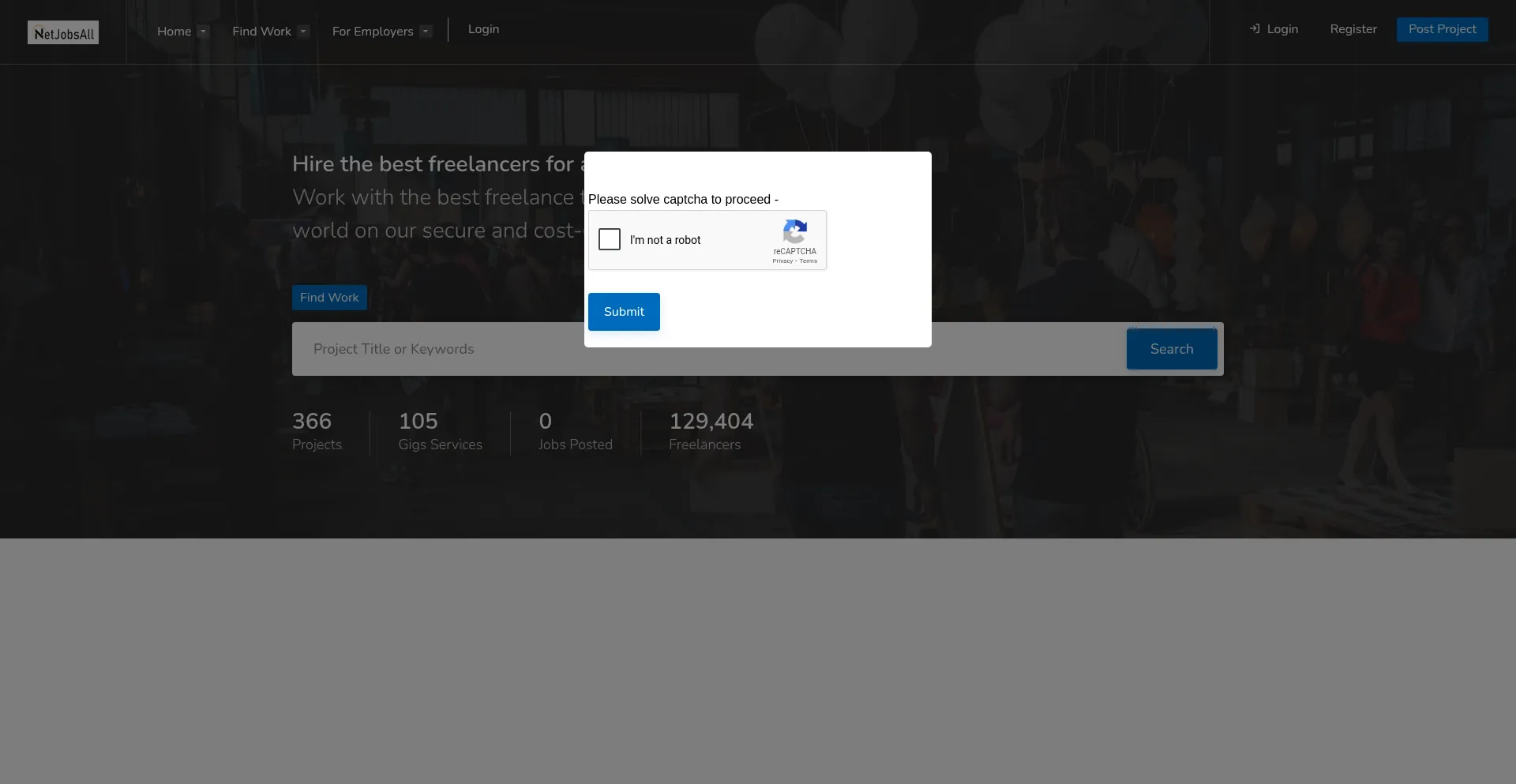 Website screenshot of Netjobsall.com