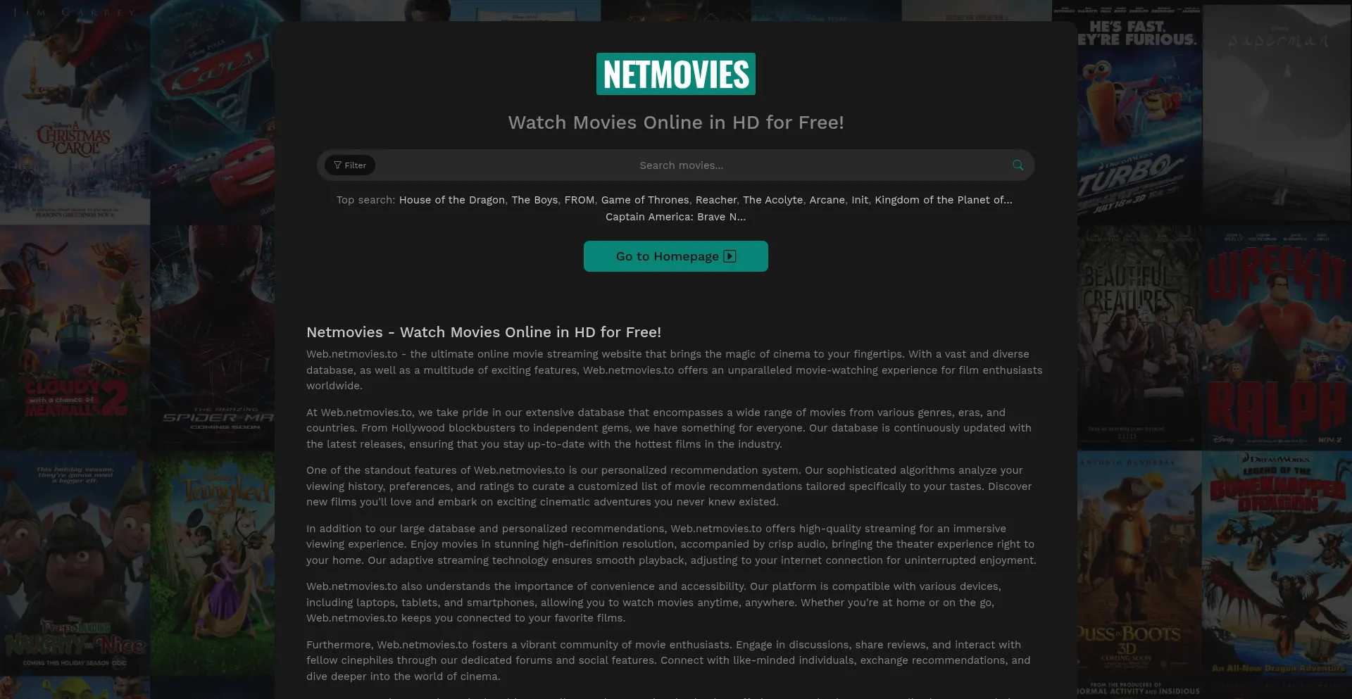 Website screenshot of Netmovies.to