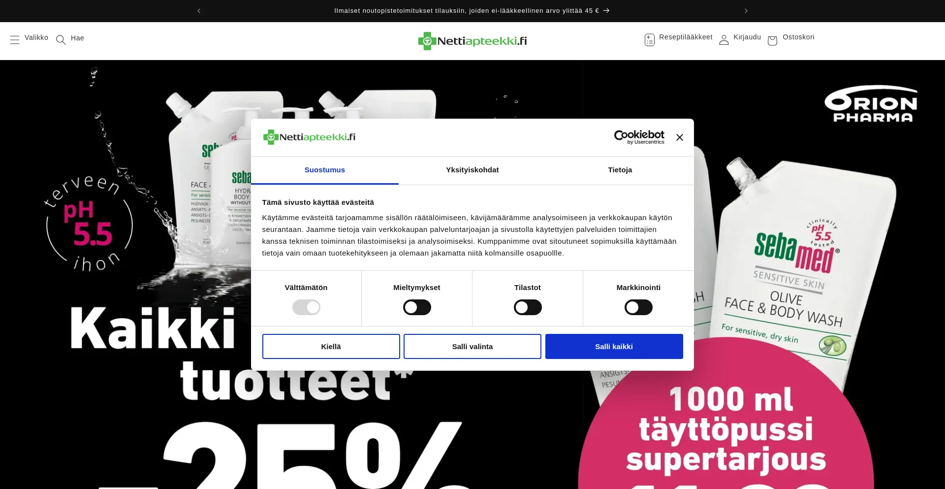 Website screenshot of Nettiapteekki.fi