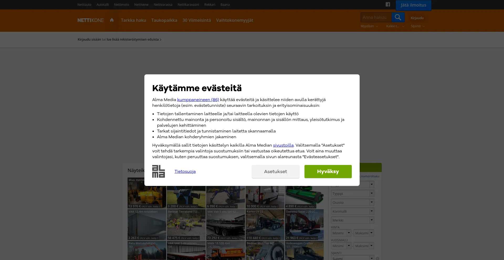 Website screenshot of Nettikone.com