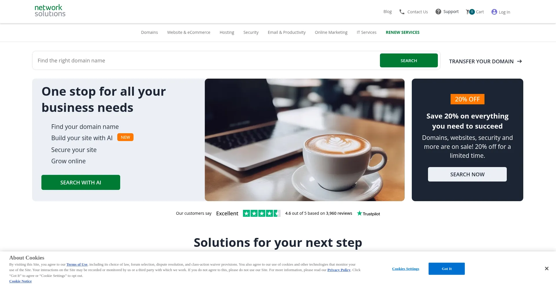 Website screenshot of Networksolutions.com