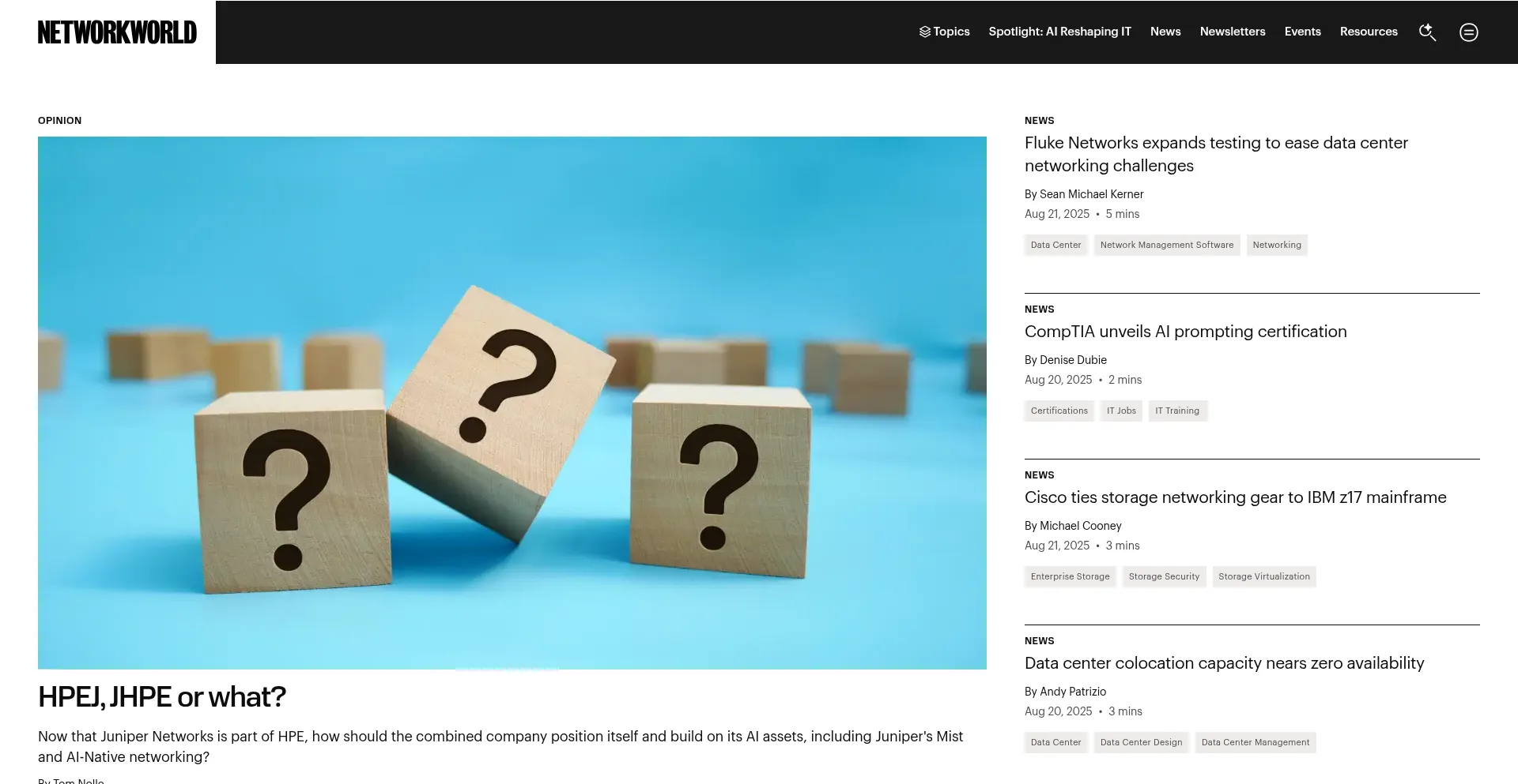 Website screenshot of Networkworld.com