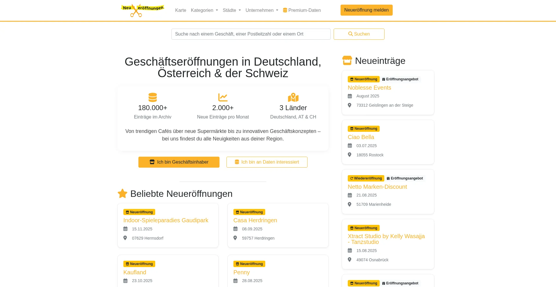 Website screenshot of Neueroeffnung.info
