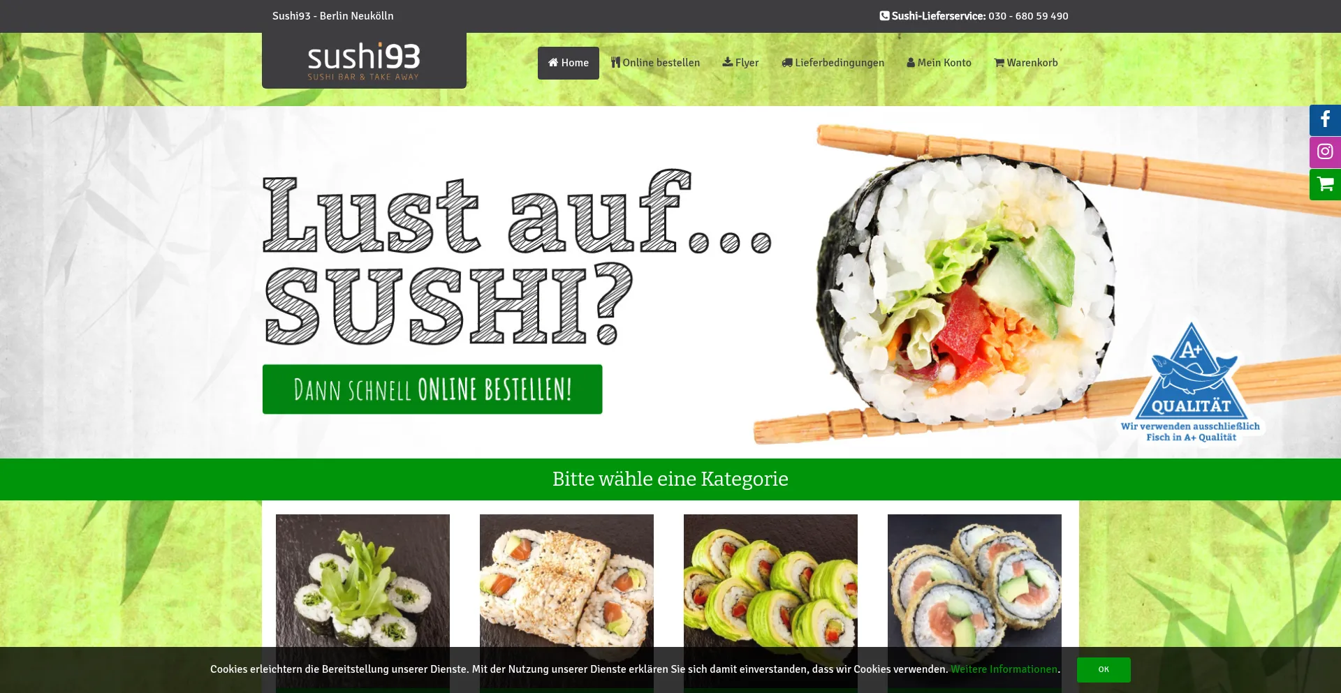 Website screenshot of Neukoelln.sushi93.de
