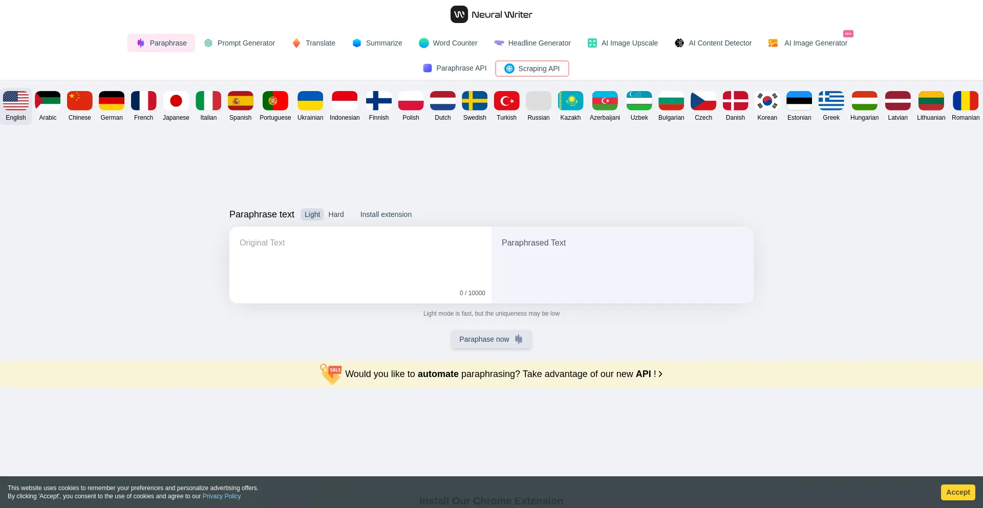 Website screenshot of Neuralwriter.com