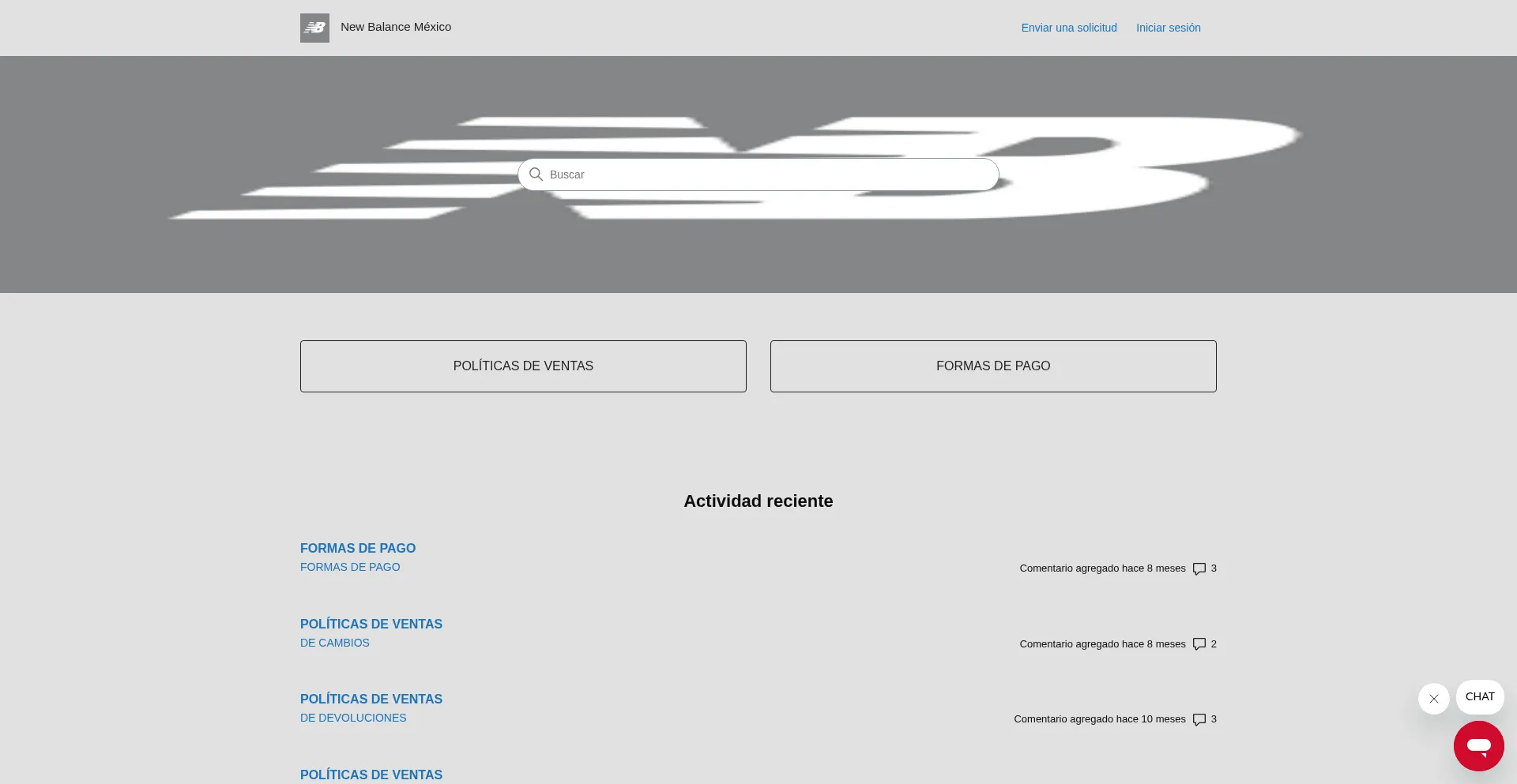 Website screenshot of Newbalancemxicohelp.zendesk.com