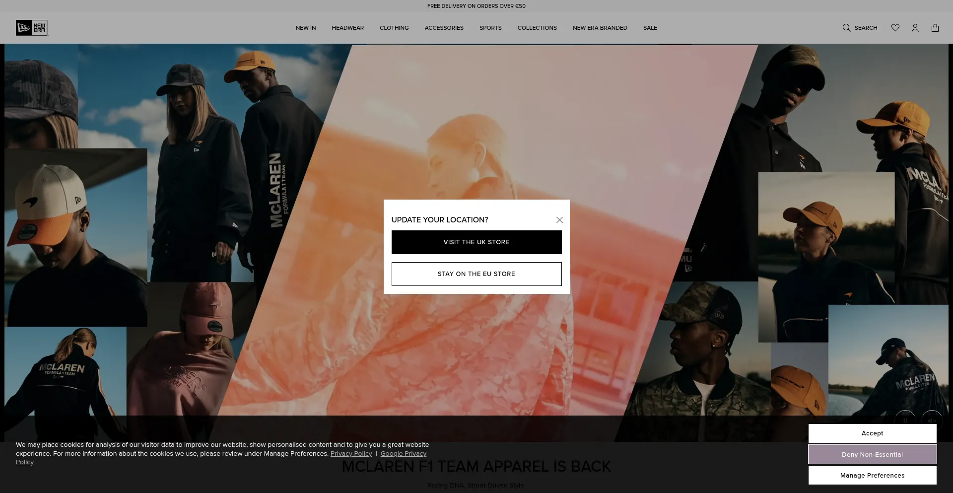 Website screenshot of Neweracap.eu