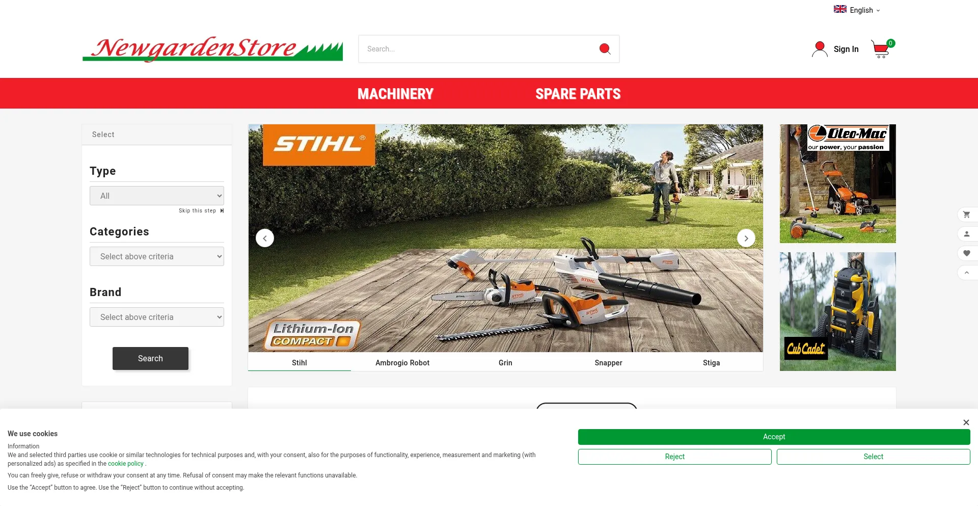 Website screenshot of Newgardenstore.eu