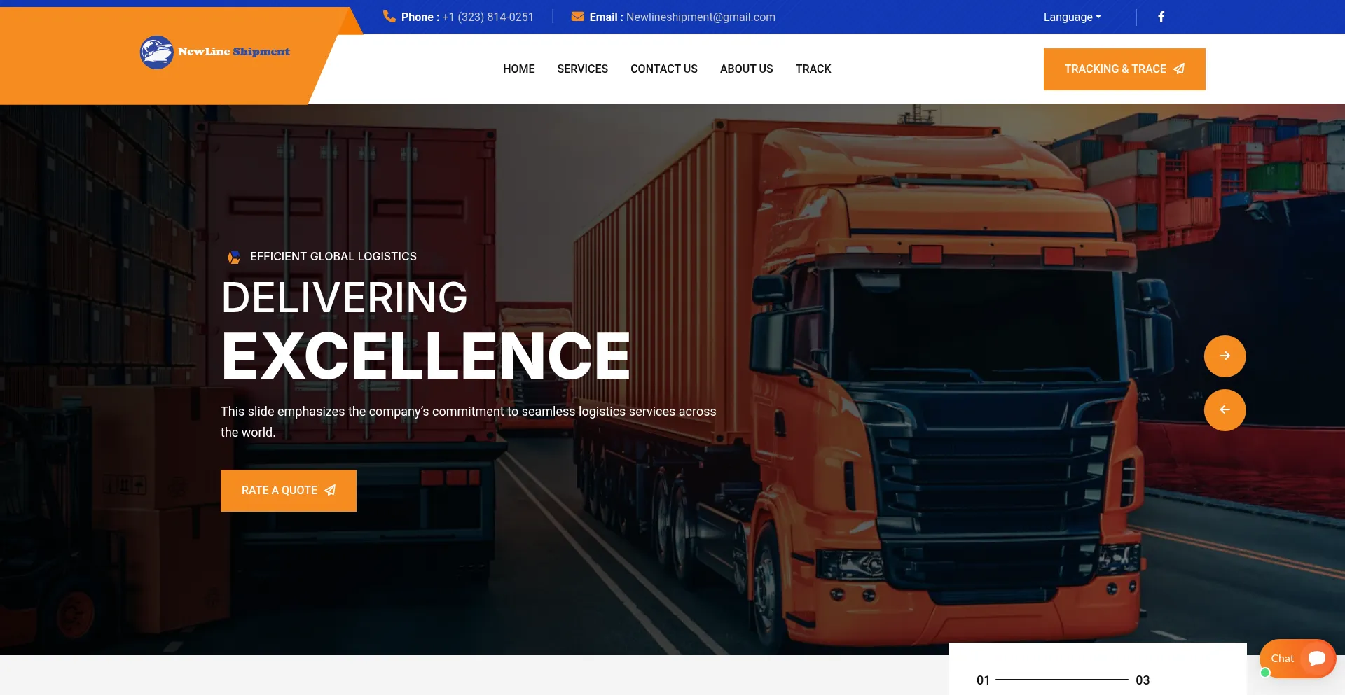 Website screenshot of Newlineshipment.com