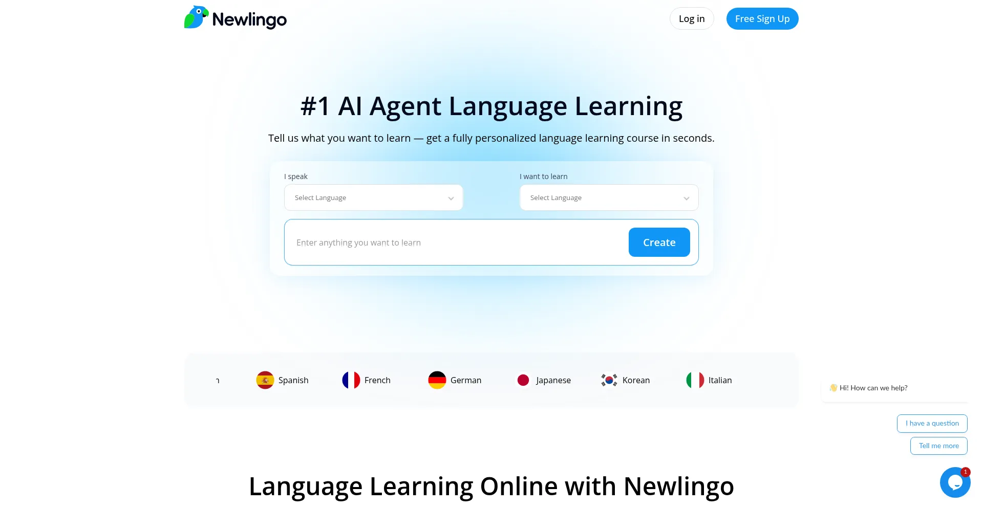 Website screenshot of Newlingo.ai