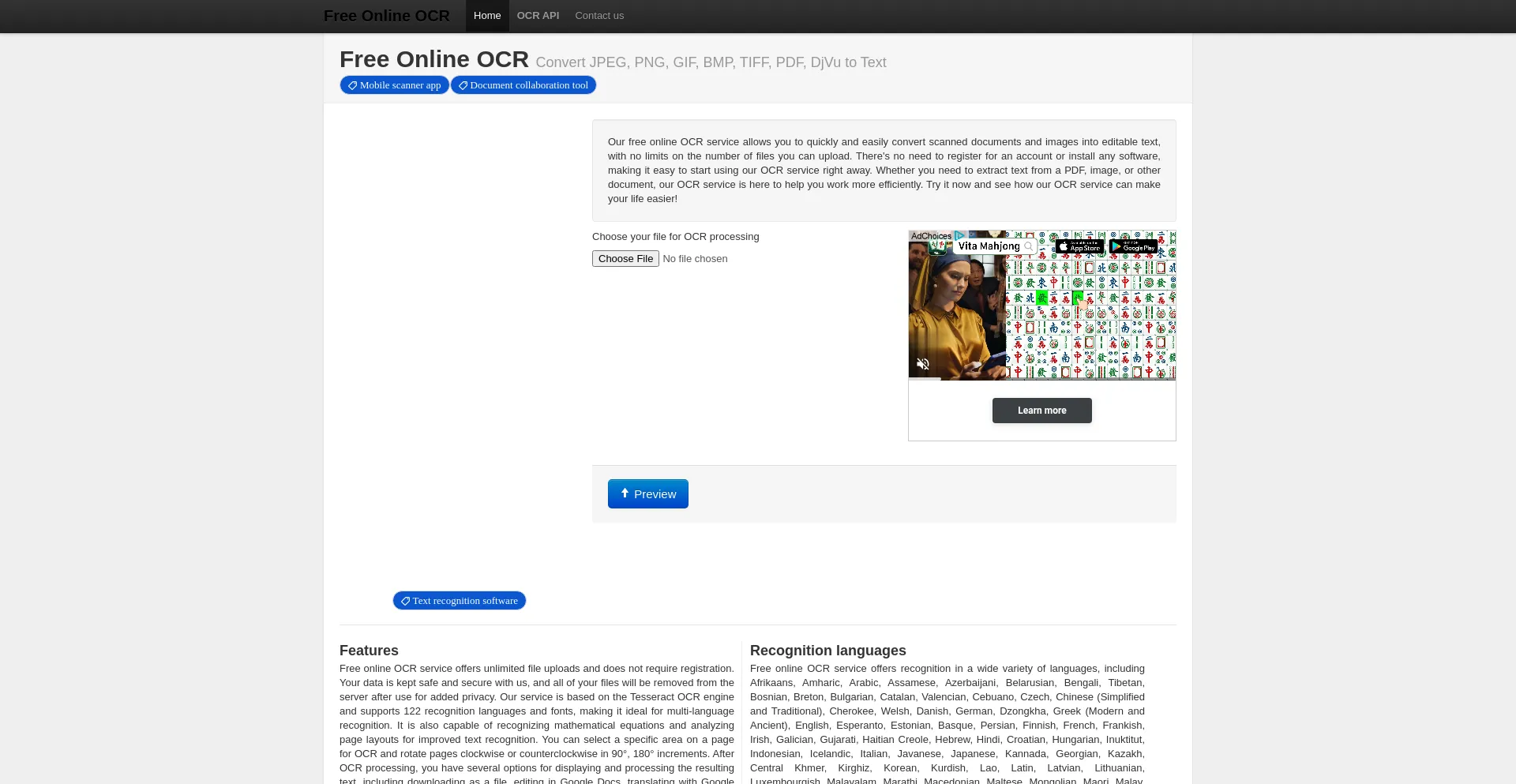 Website screenshot of Newocr.com