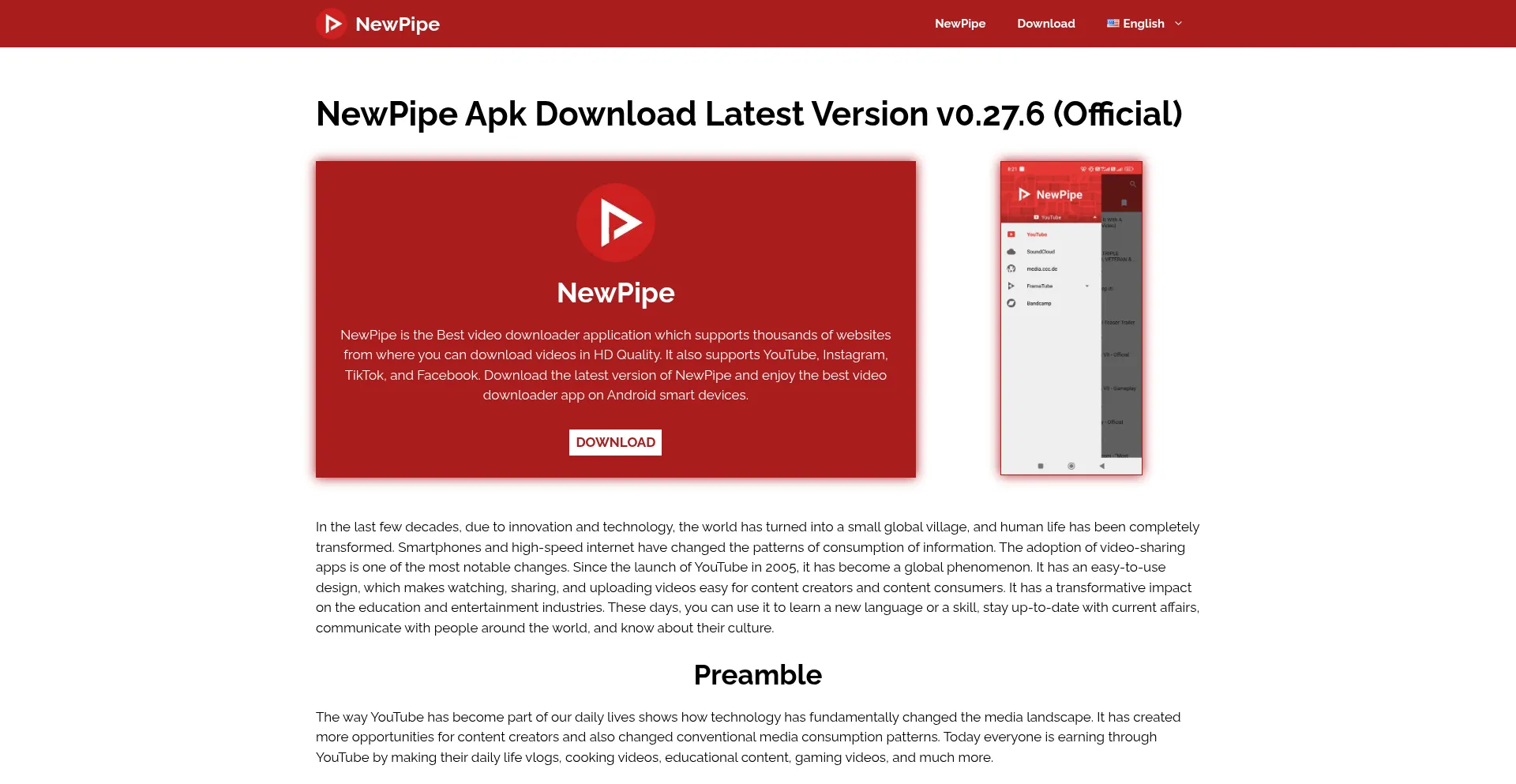 Website screenshot of Newpipe.cc