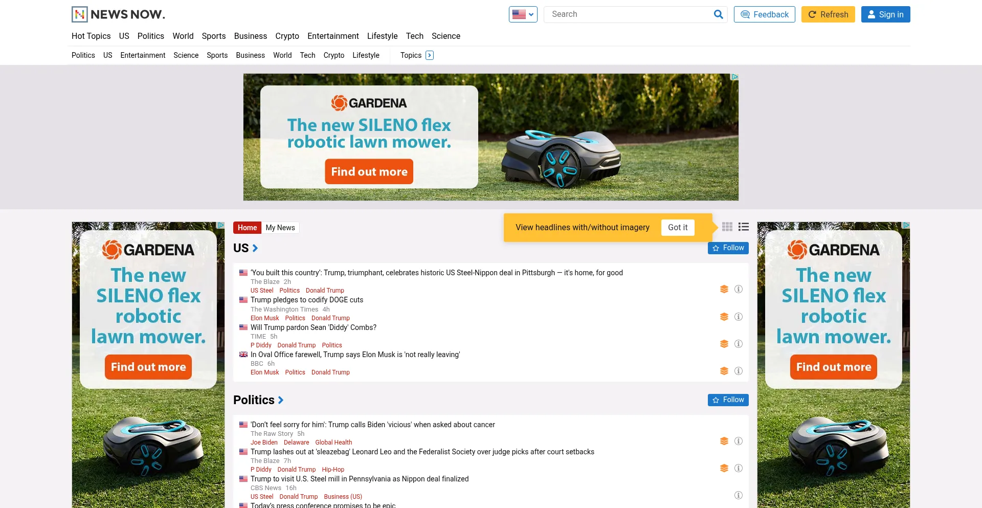 Website screenshot of Newsnow.com