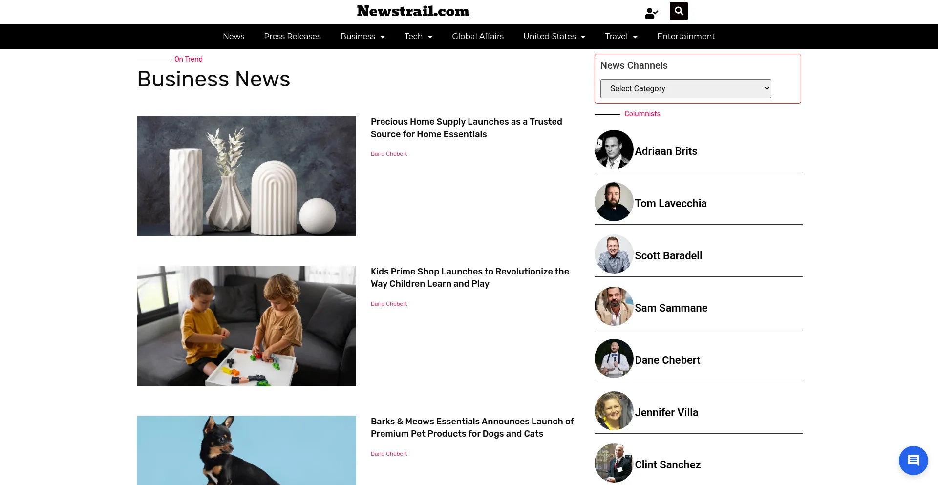 Website screenshot of Newstrail.com