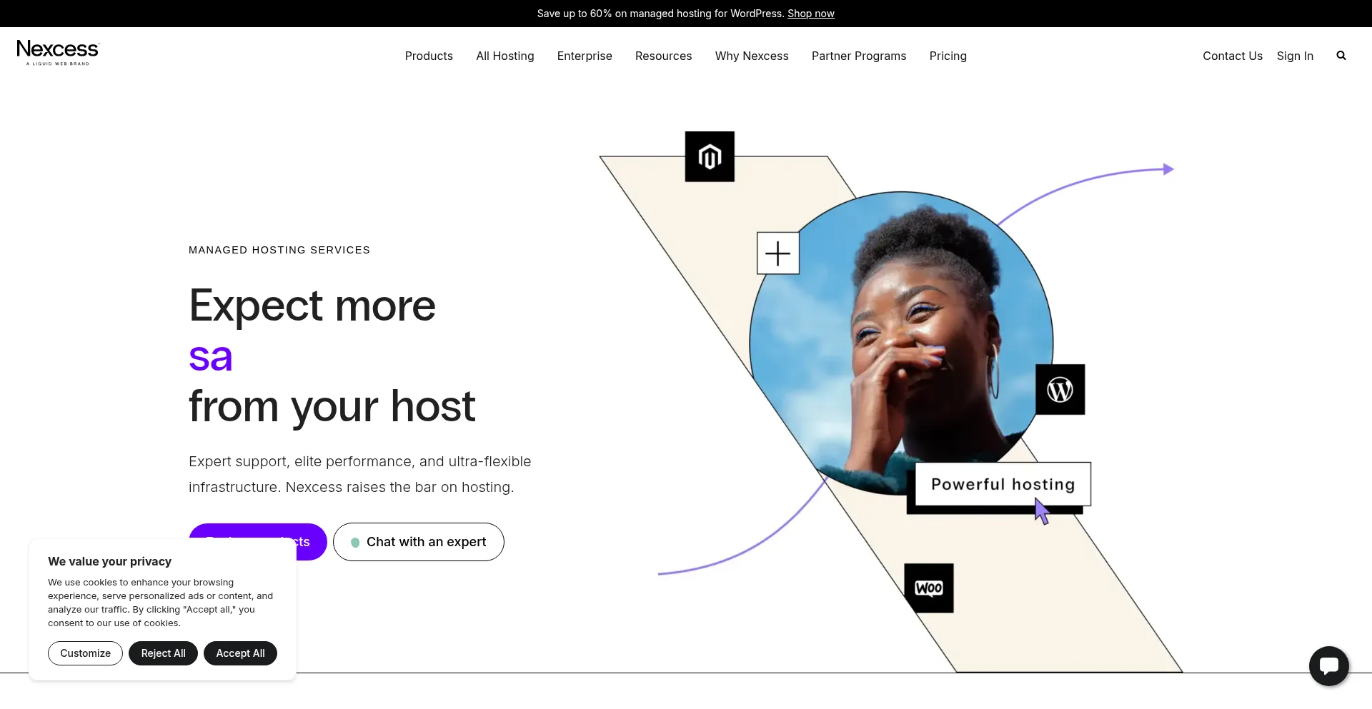 Website screenshot of Nexcess.net