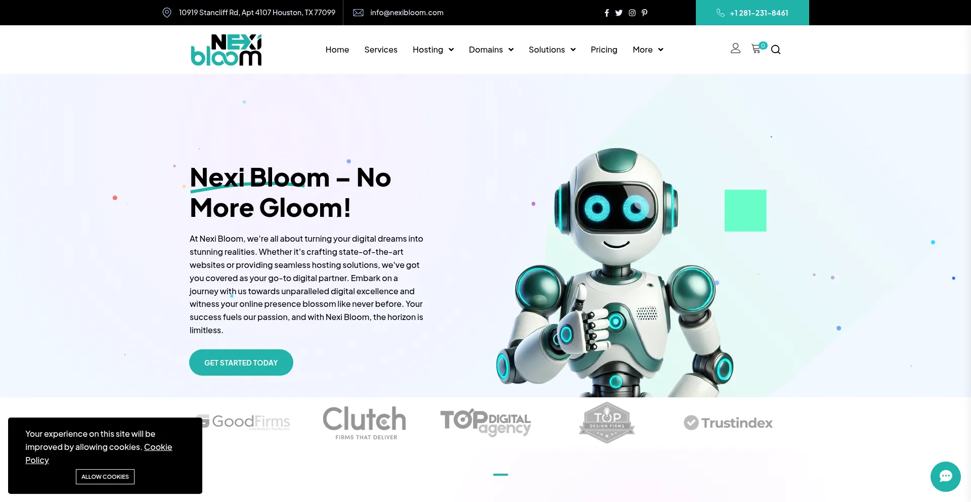 Website screenshot of Nexibloom.com