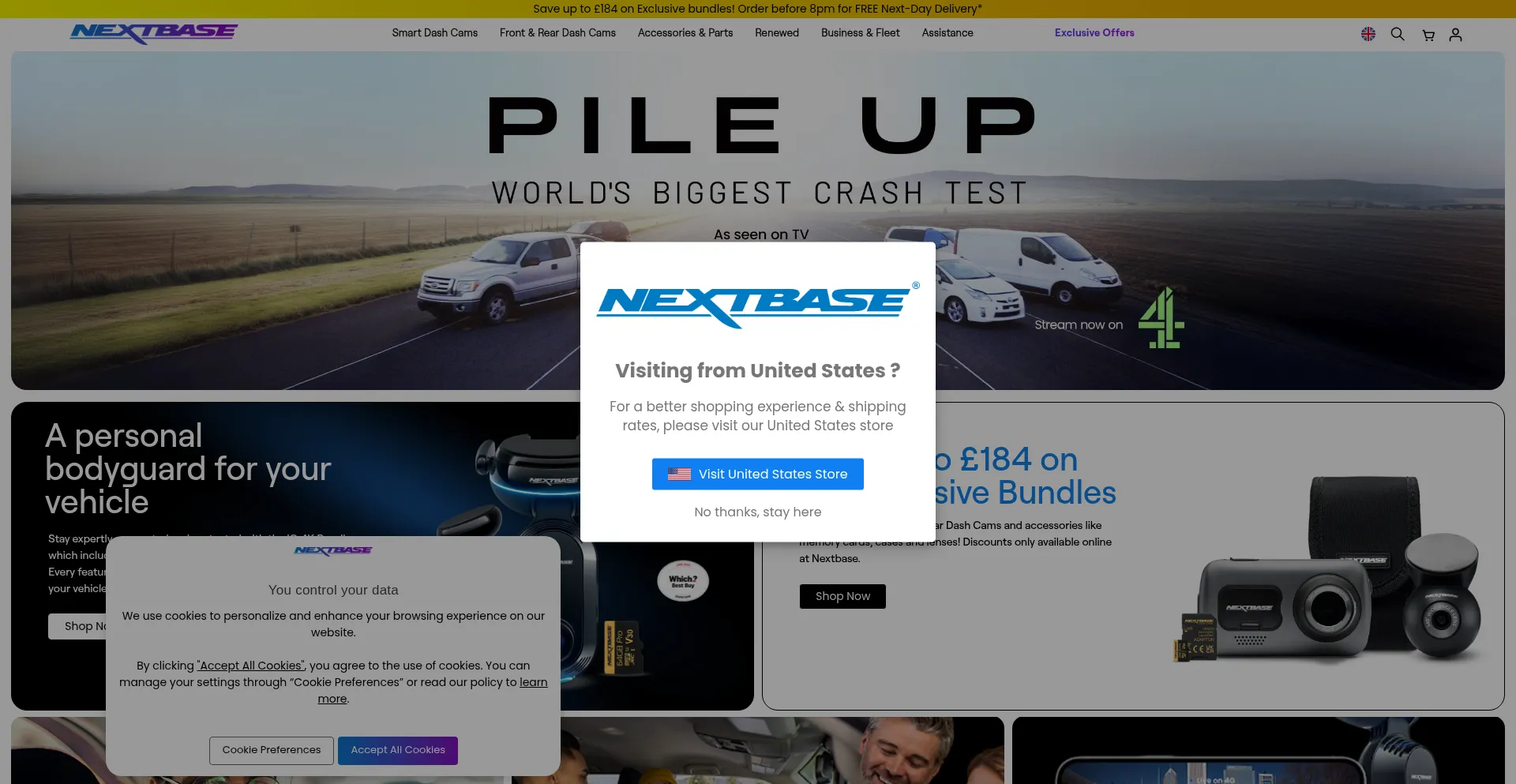Website screenshot of Nextbase.co.uk