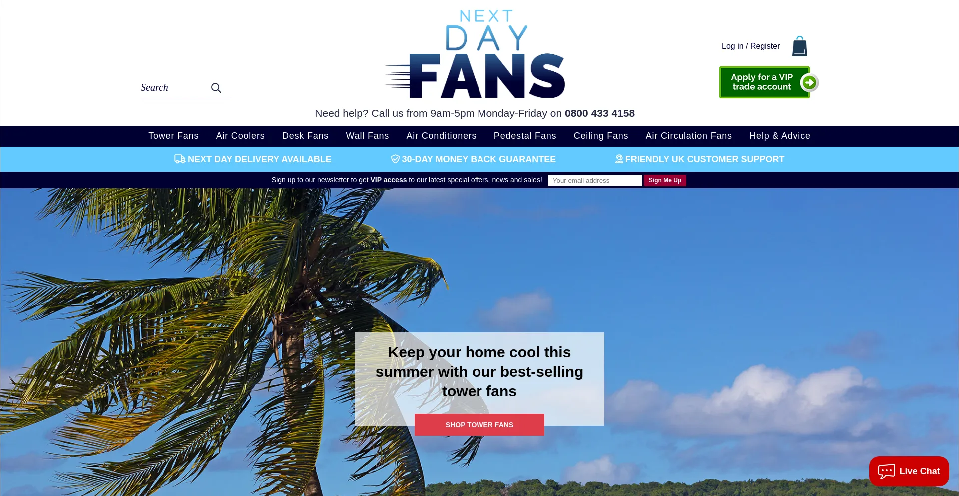 Website screenshot of Nextdayfans.co.uk