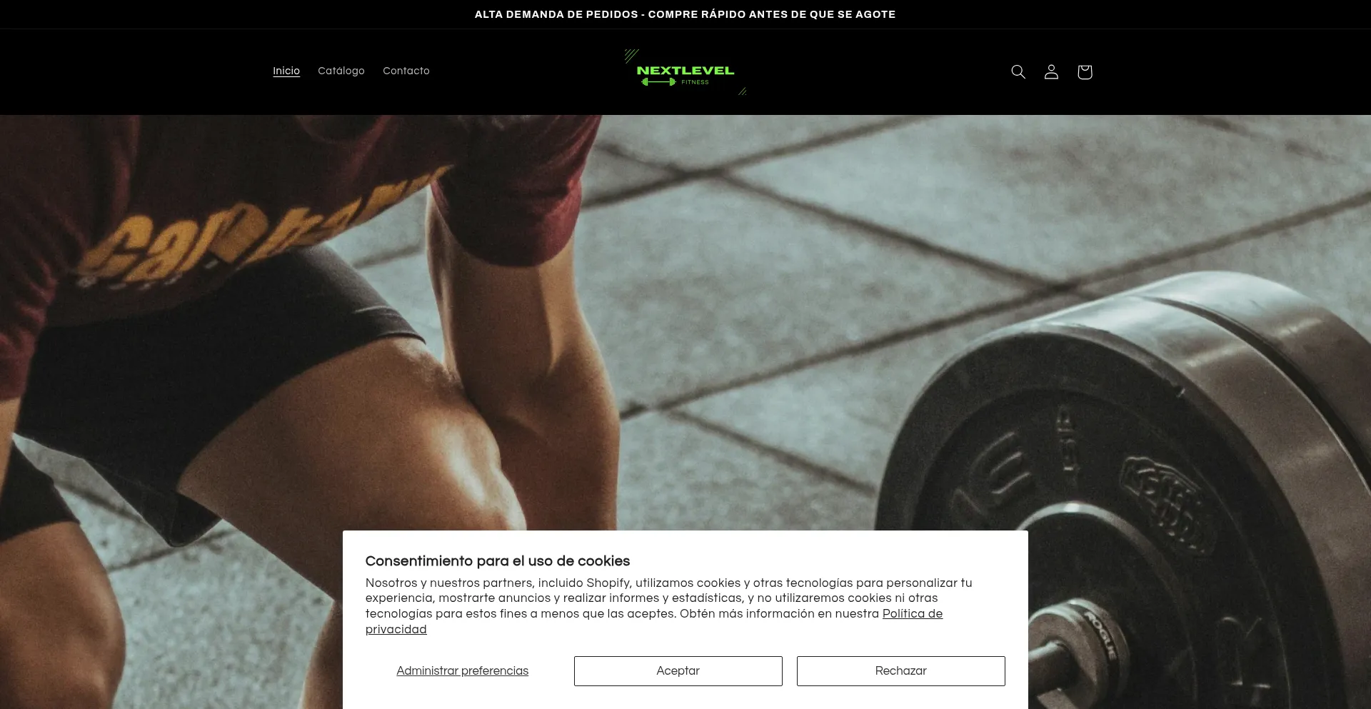 Website screenshot of Nextlevelfitnesshop.com