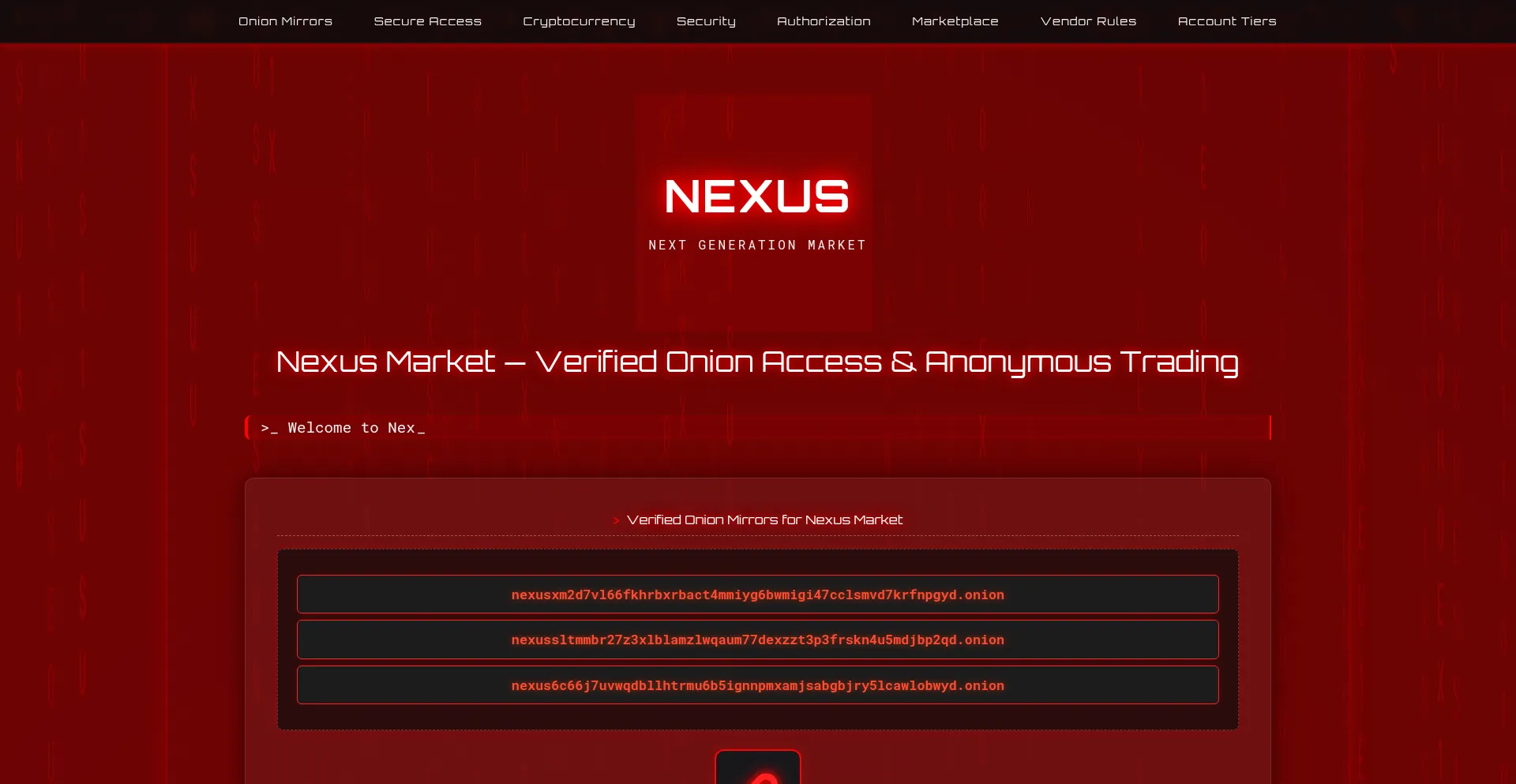 Website screenshot of Nexusmarketmirror.com